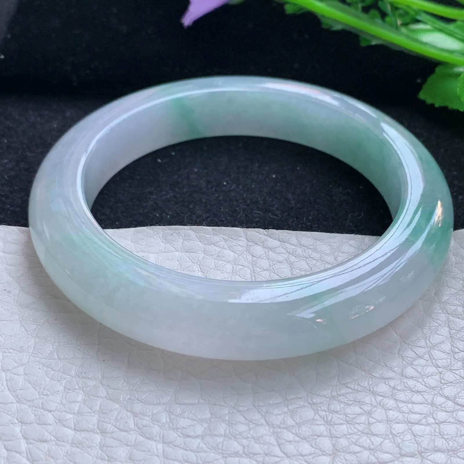 xc自然光56.5*11.5*9.8平安镯 缅甸翡翠a货玉手镯飘花厚装宽边玉手环