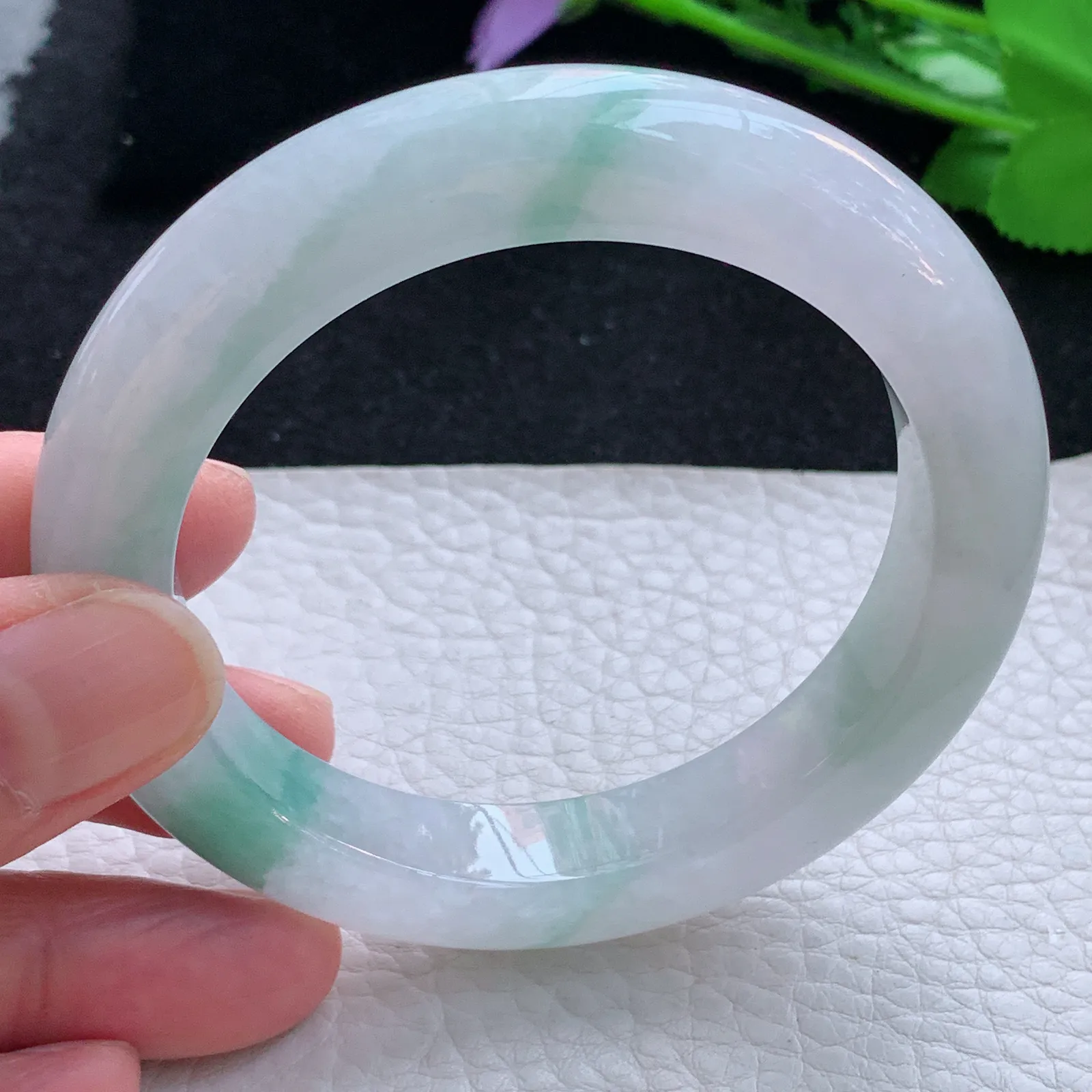 xc自然光56.5*11.5*9.8平安镯 缅甸翡翠a货玉手镯飘花厚装宽边玉手环