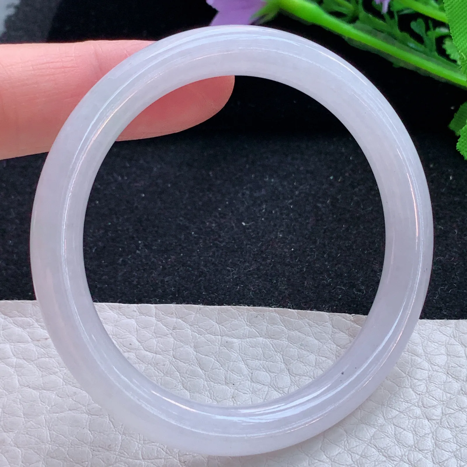 n小圈口53*7.6*7.3叮光镯 缅甸翡翠a货玉手镯白月光圆条玉手环 美人镯