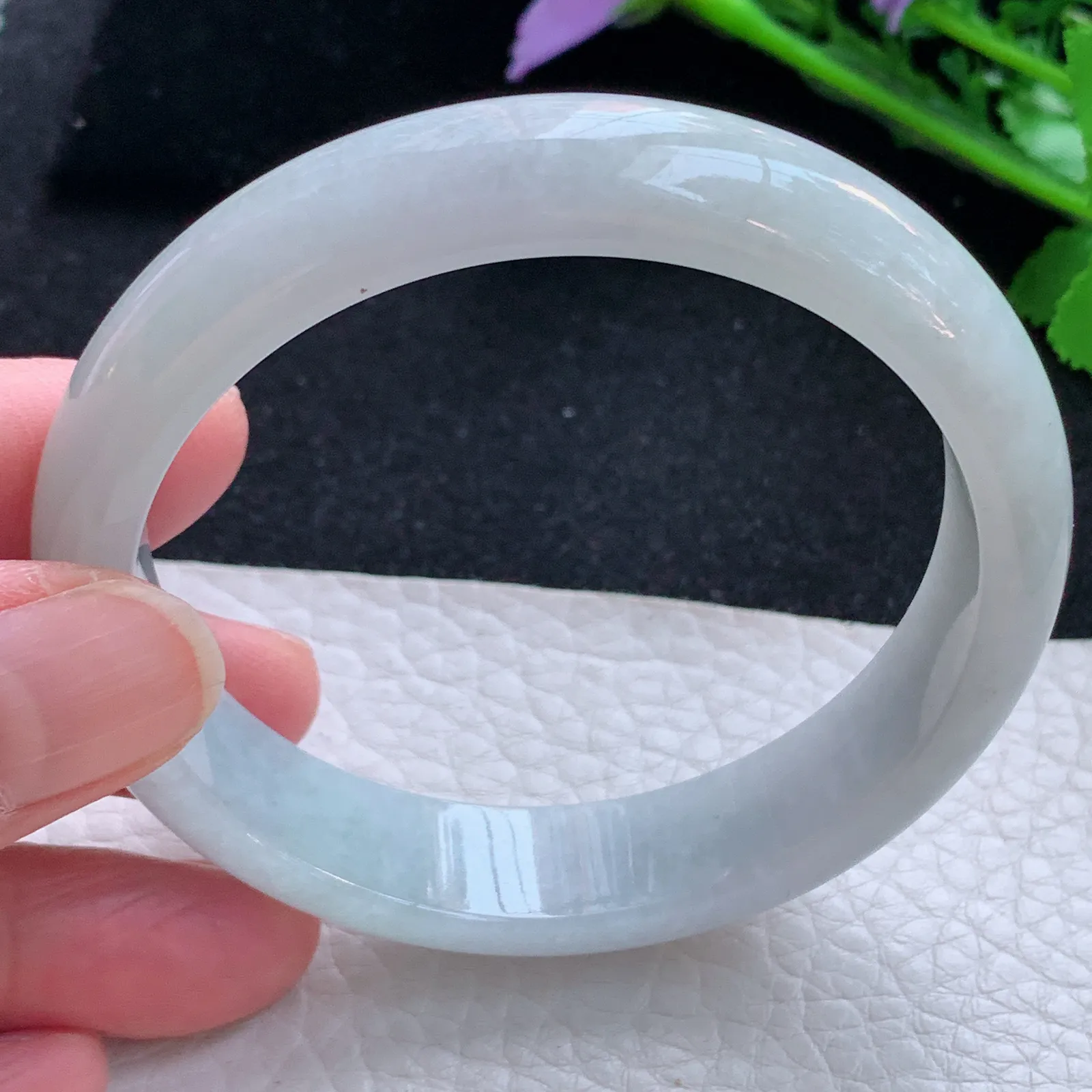 zjf自然光57*13.5*7.3平安镯 缅甸翡翠a货玉手镯清新宽边玉手环