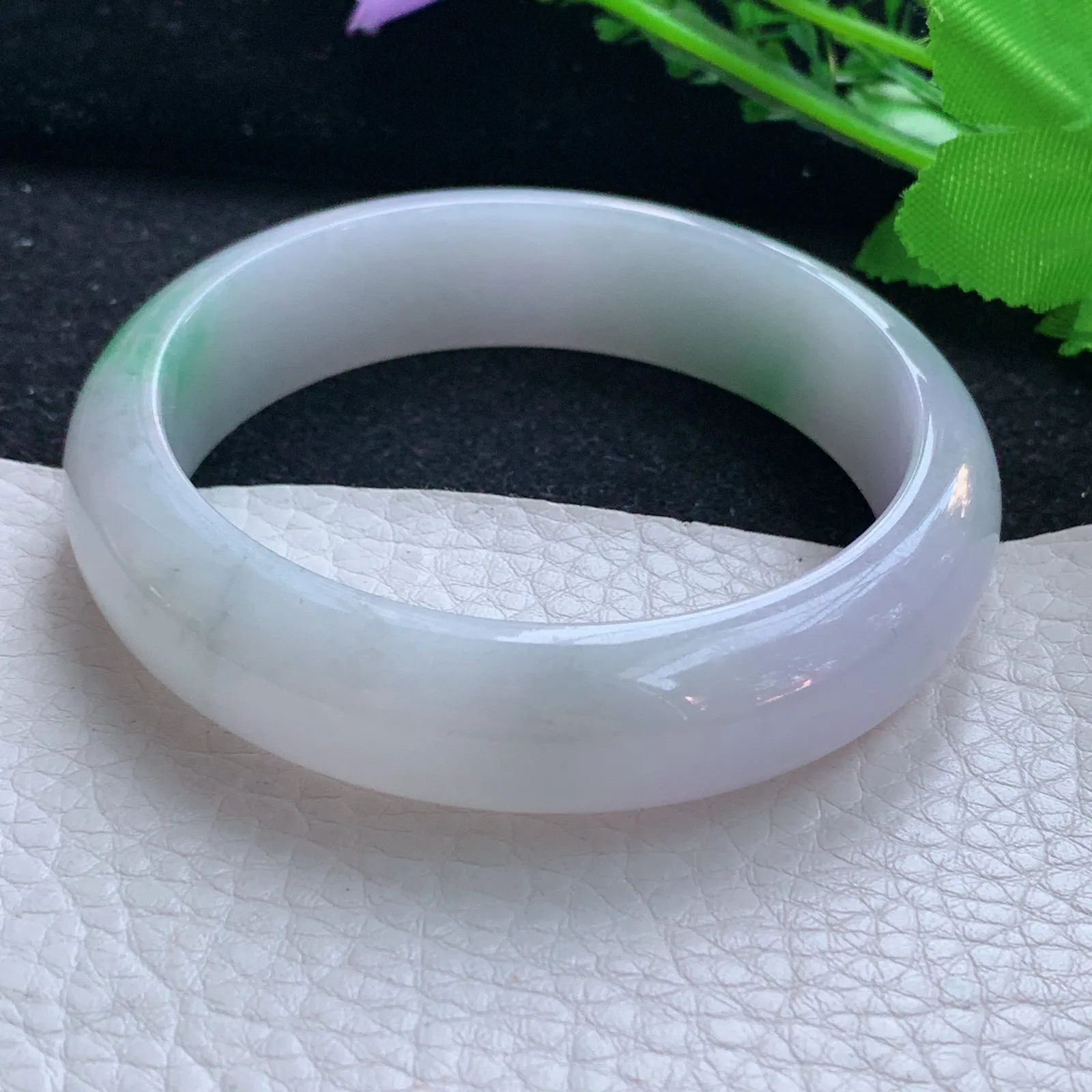 zjf自然光57.8*15*8轮胎镯 缅甸翡翠a货玉手镯春带彩宽边玉手环