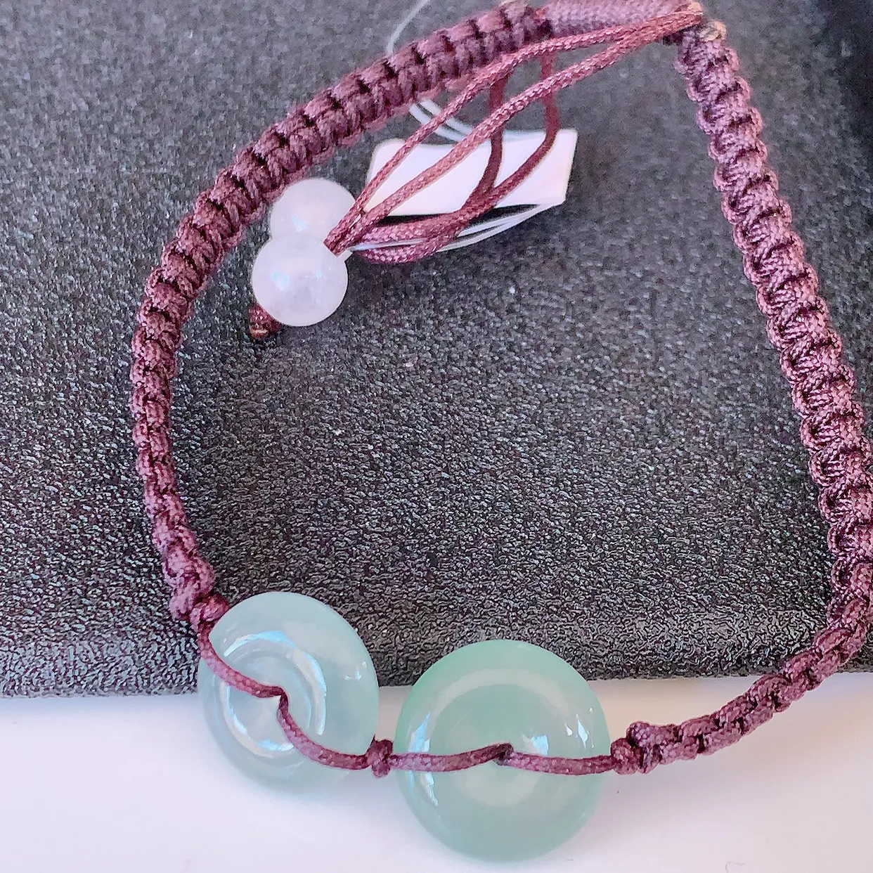 自然光实拍，冰种翡翠平安扣手串手链，种老水足，冰清玉润 颜色漂亮  #49.20取一尺寸12*3.9