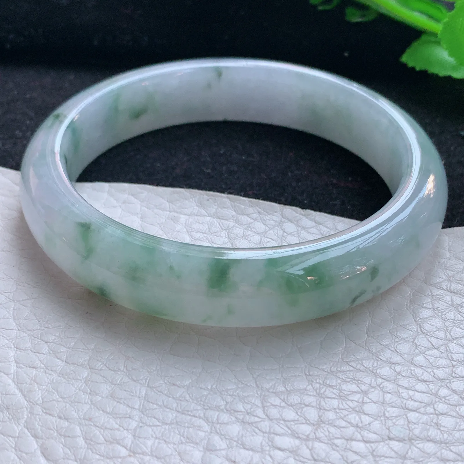 xx自然光58*13*8.5平安镯 缅甸翡翠a货玉手镯冰飘花宽边玉手环