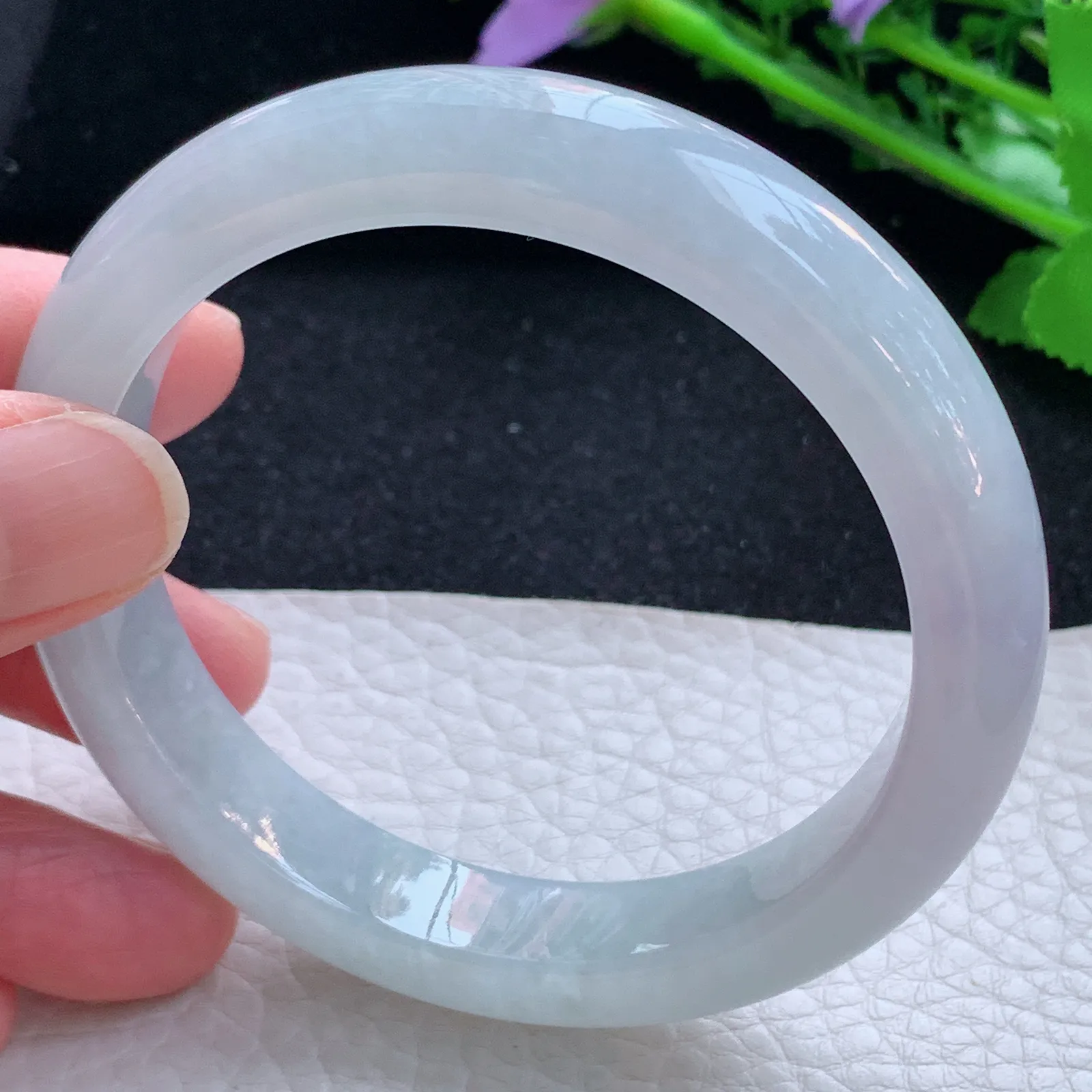 hf自然光57.5*11.8*8.3平安镯 缅甸翡翠a货玉手镯白月光宽边玉手环