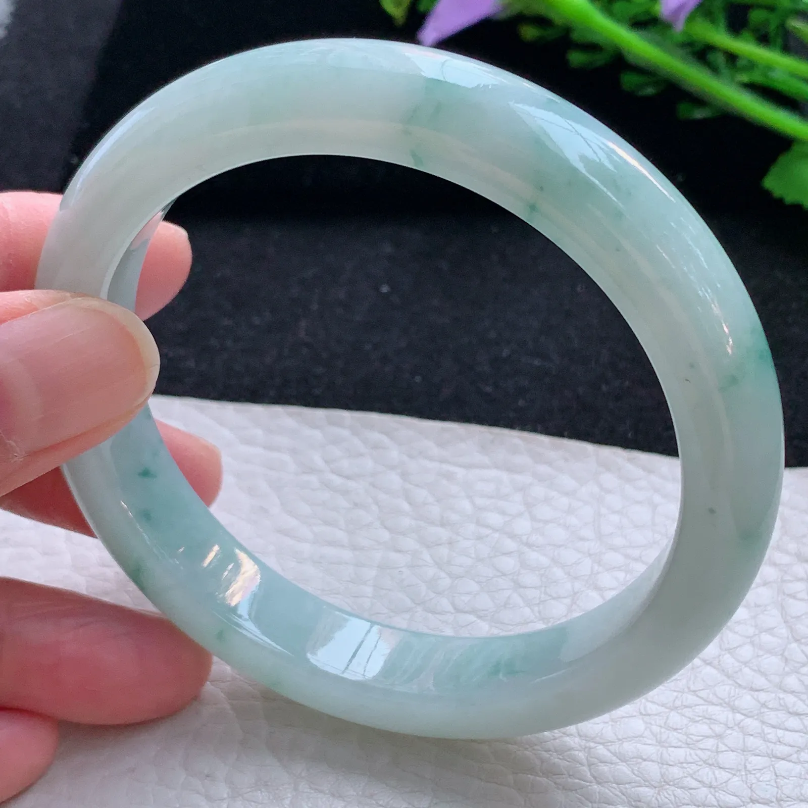 xx大圈口60.5*12*8.5平安镯 缅甸翡翠a货玉手镯冰飘花宽边玉手环