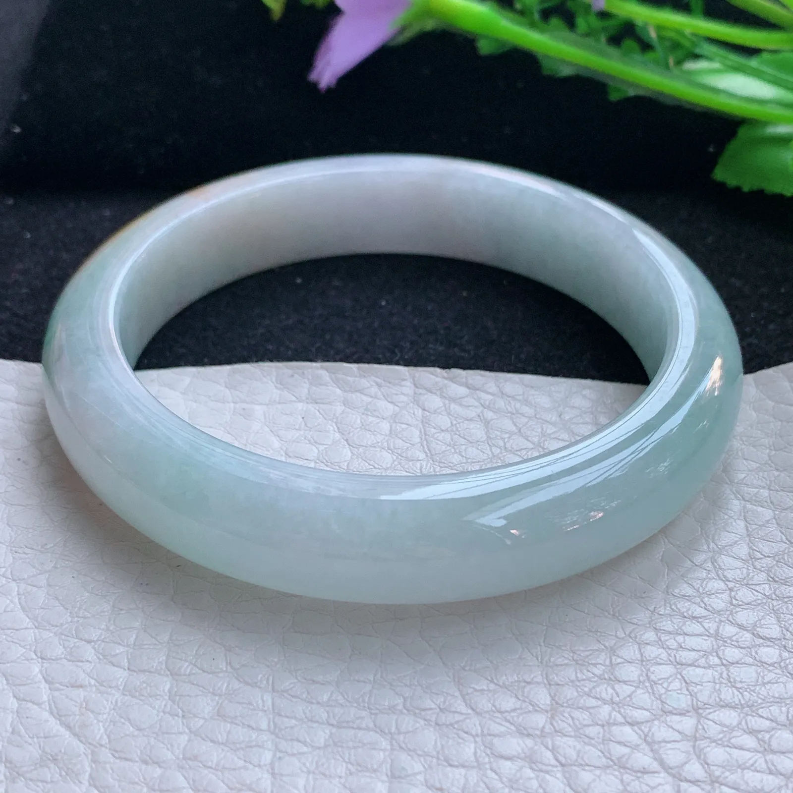 xc自然光57*12*8.3平安镯 缅甸翡翠a货玉手镯三彩厚装宽边玉手环