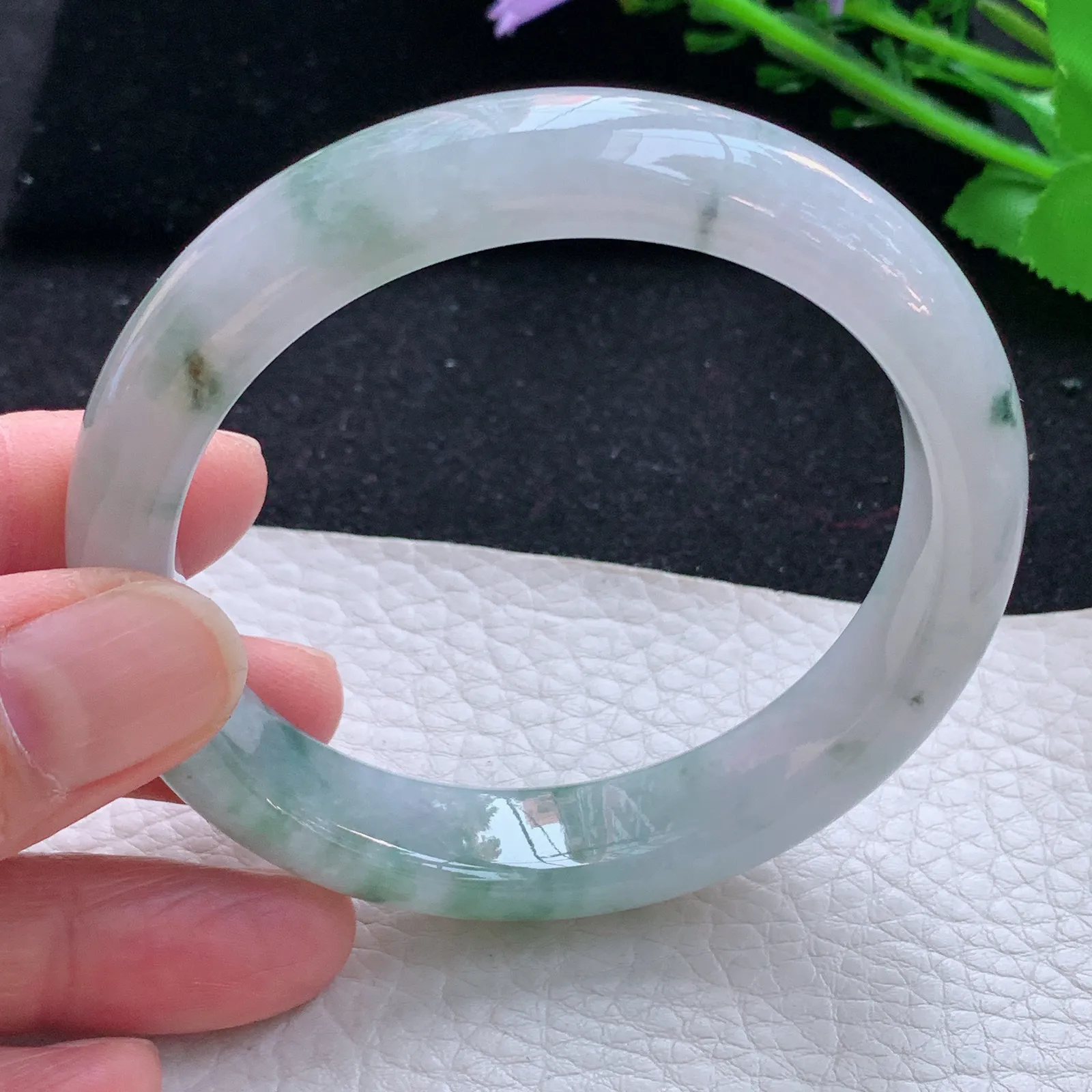 xx自然光58*13*8.5平安镯 缅甸翡翠a货玉手镯冰飘花宽边玉手环