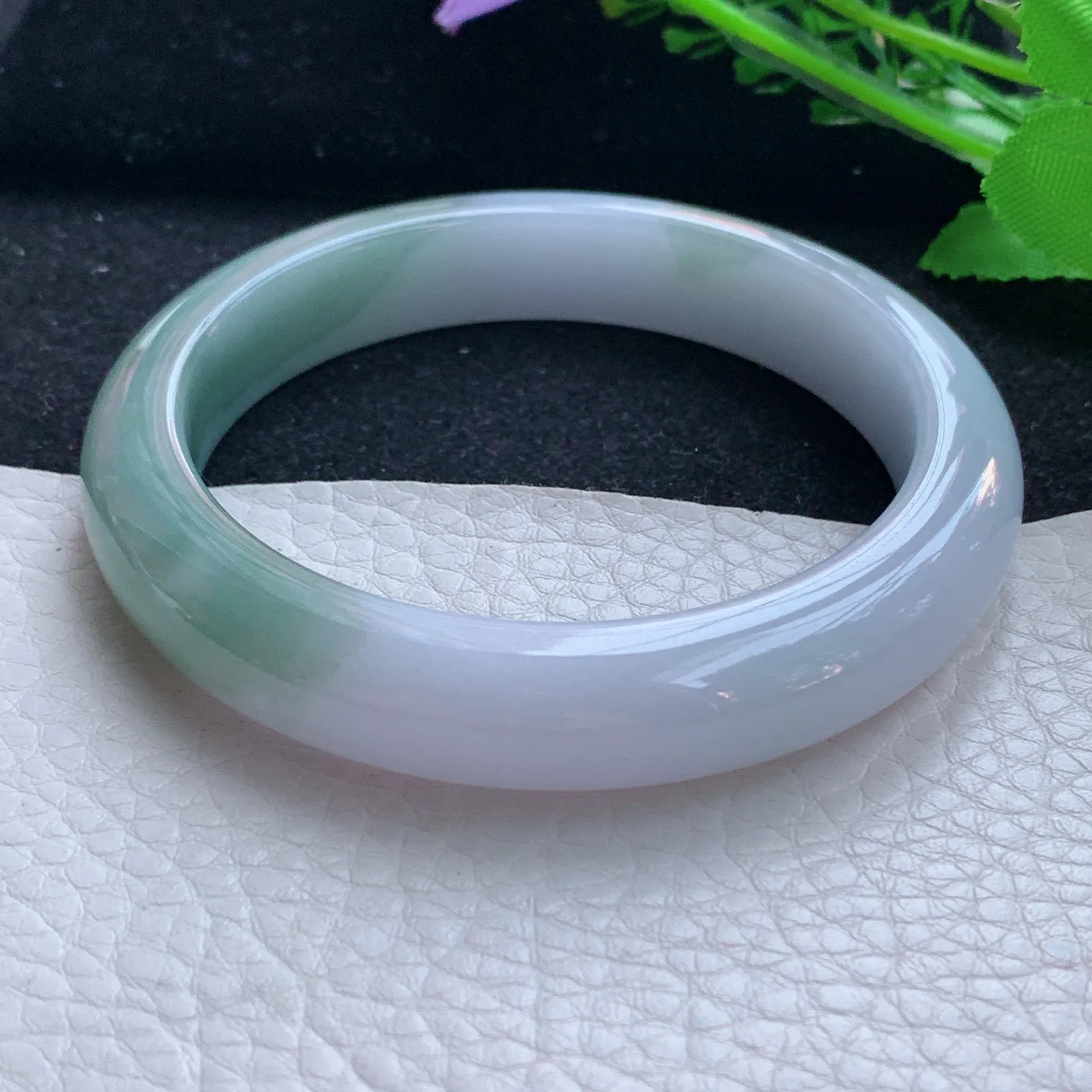 z大圈口60*12*9平安镯 缅甸翡翠a货玉手镯双彩宽边玉手环 平安镯