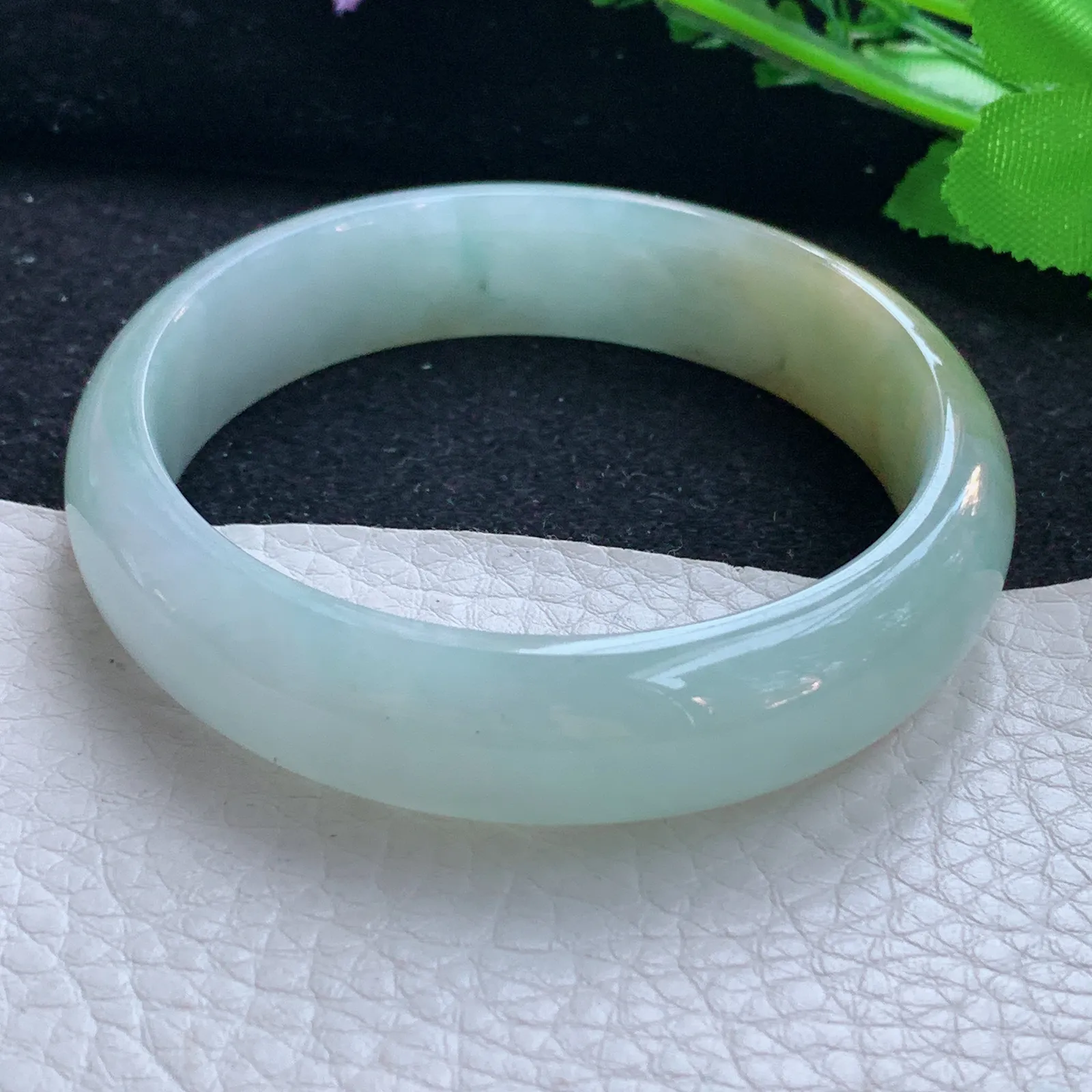 mq自然光55.5*14.5*7.3招财镯 缅甸翡翠a货玉手镯冰双彩宽边玉手环