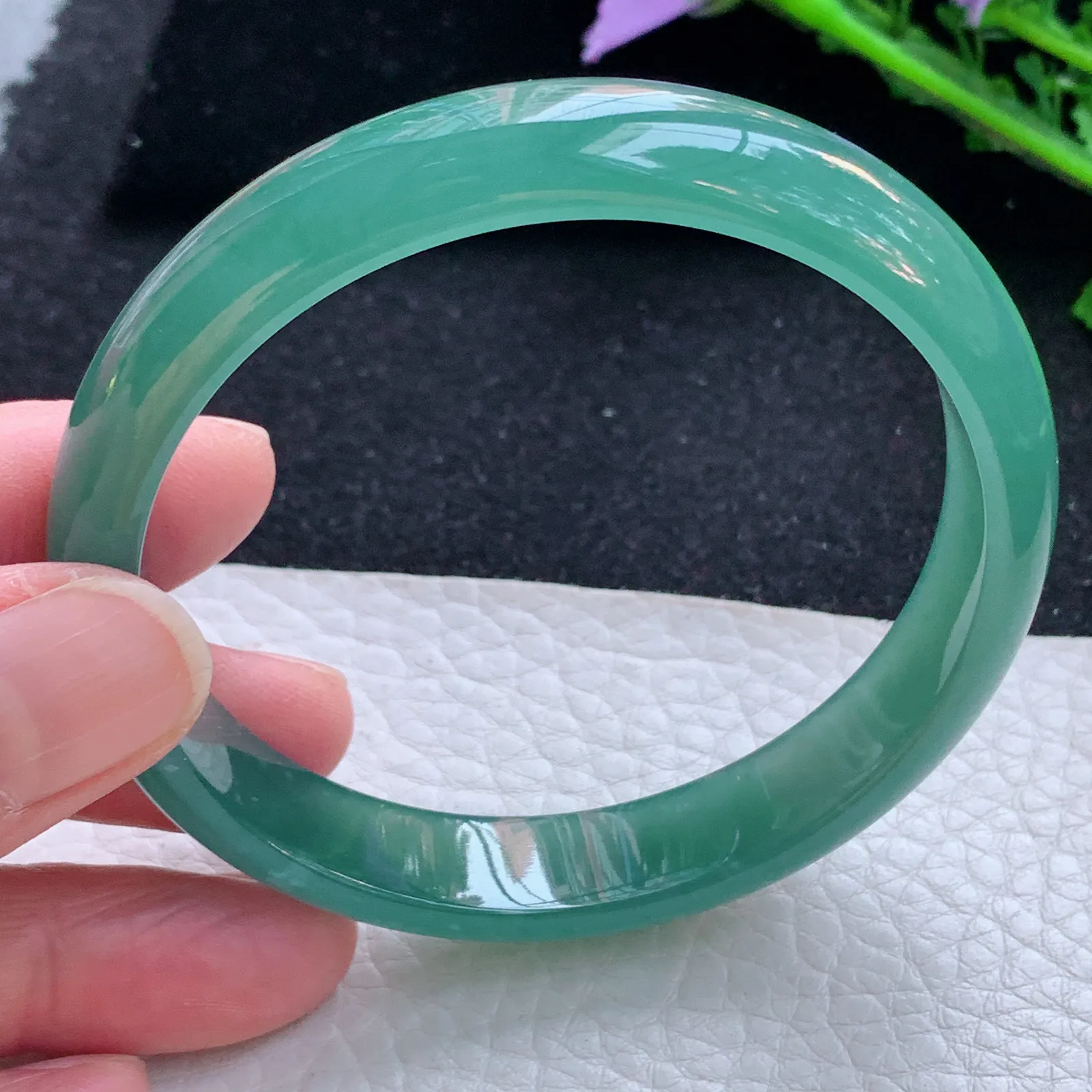 yh自然光59*11.6*6.3平安镯 翡翠a货玉手镯冰蓝秀气宽边玉手环