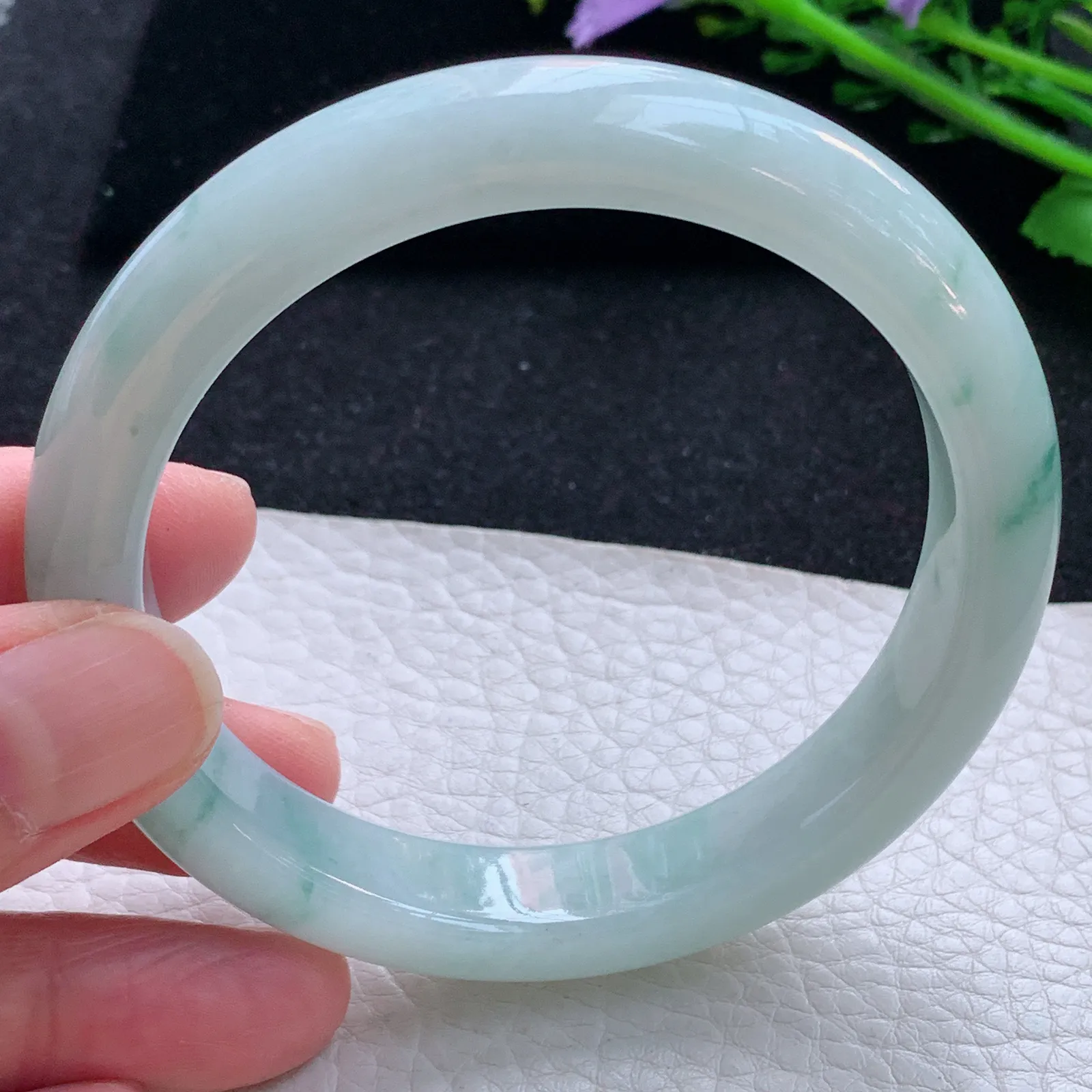 xx大圈口60.5*12*8.5平安镯 缅甸翡翠a货玉手镯冰飘花宽边玉手环