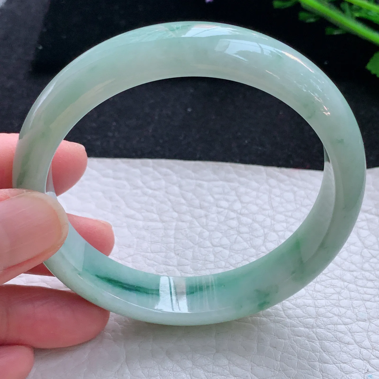 hy自然光59*13.6*7.3平安镯 缅甸翡翠a货玉手镯飘花宽边玉手环