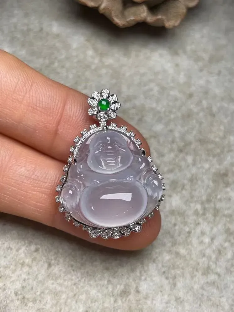 冰种佛公吊坠、真金真钻镶嵌，种水好，玉质细腻 .裸石尺寸 20.2*19.5