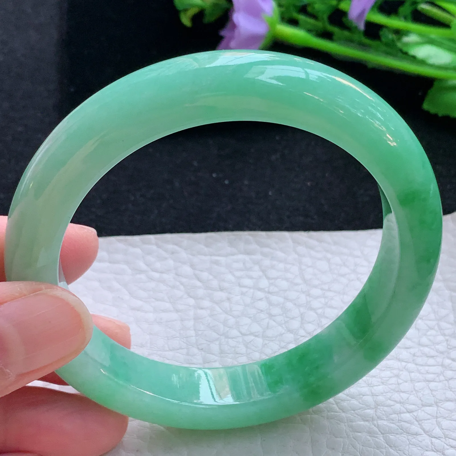 xc大圈口60.5*12.6*9平安镯 缅甸翡翠a货玉手镯满绿厚装宽边玉手环