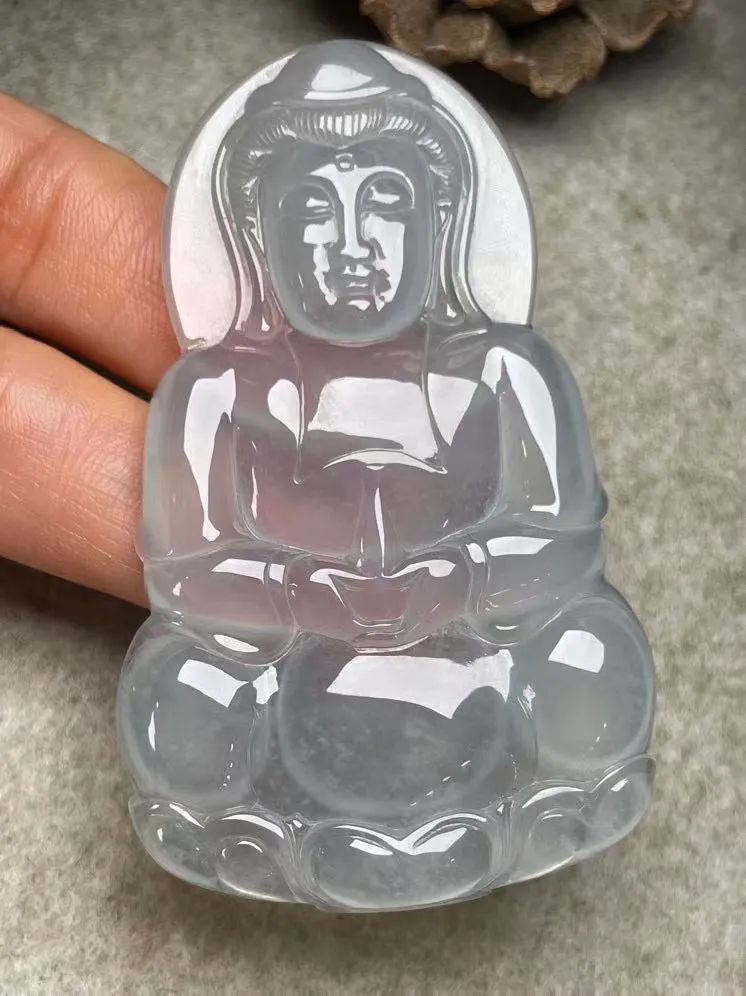 冰种【立体观音】吊坠，种水好，玉质细腻 ，卖相好‘