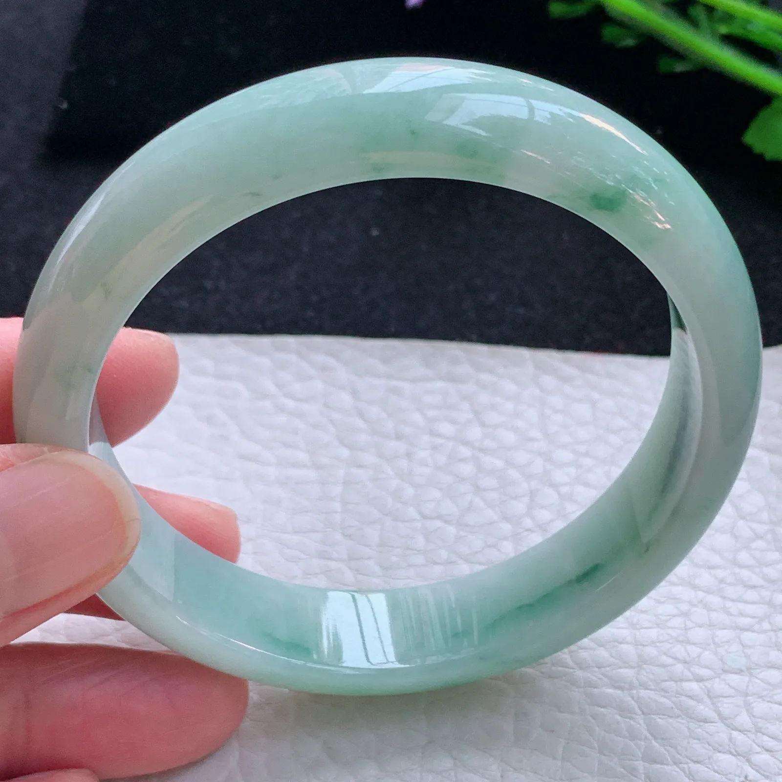 hy自然光59*13.6*7.3平安镯 缅甸翡翠a货玉手镯飘花宽边玉手环