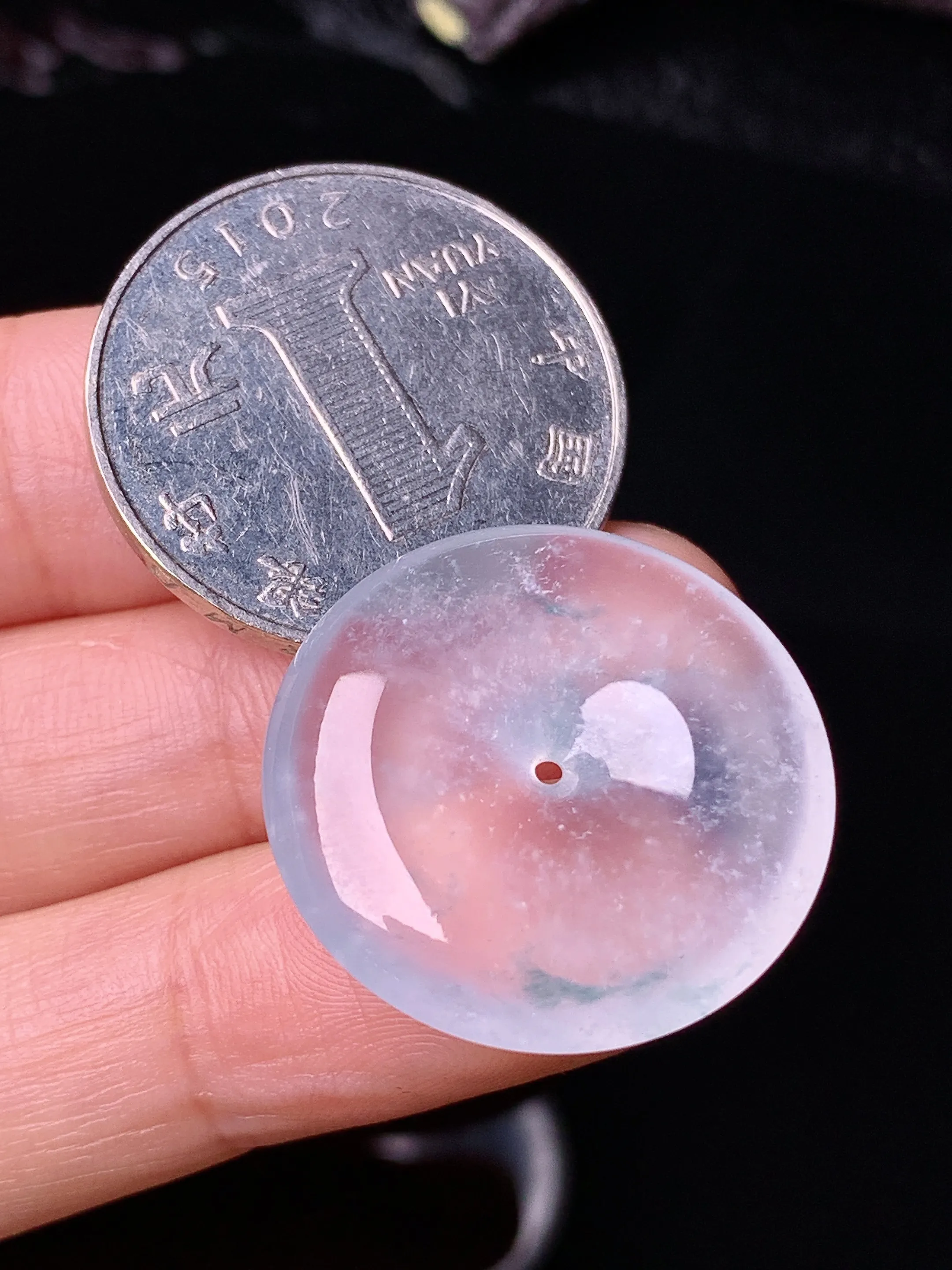 玻璃种平安扣吊坠 玉质细腻 色泽清新艳丽 整体尺寸23.8*5