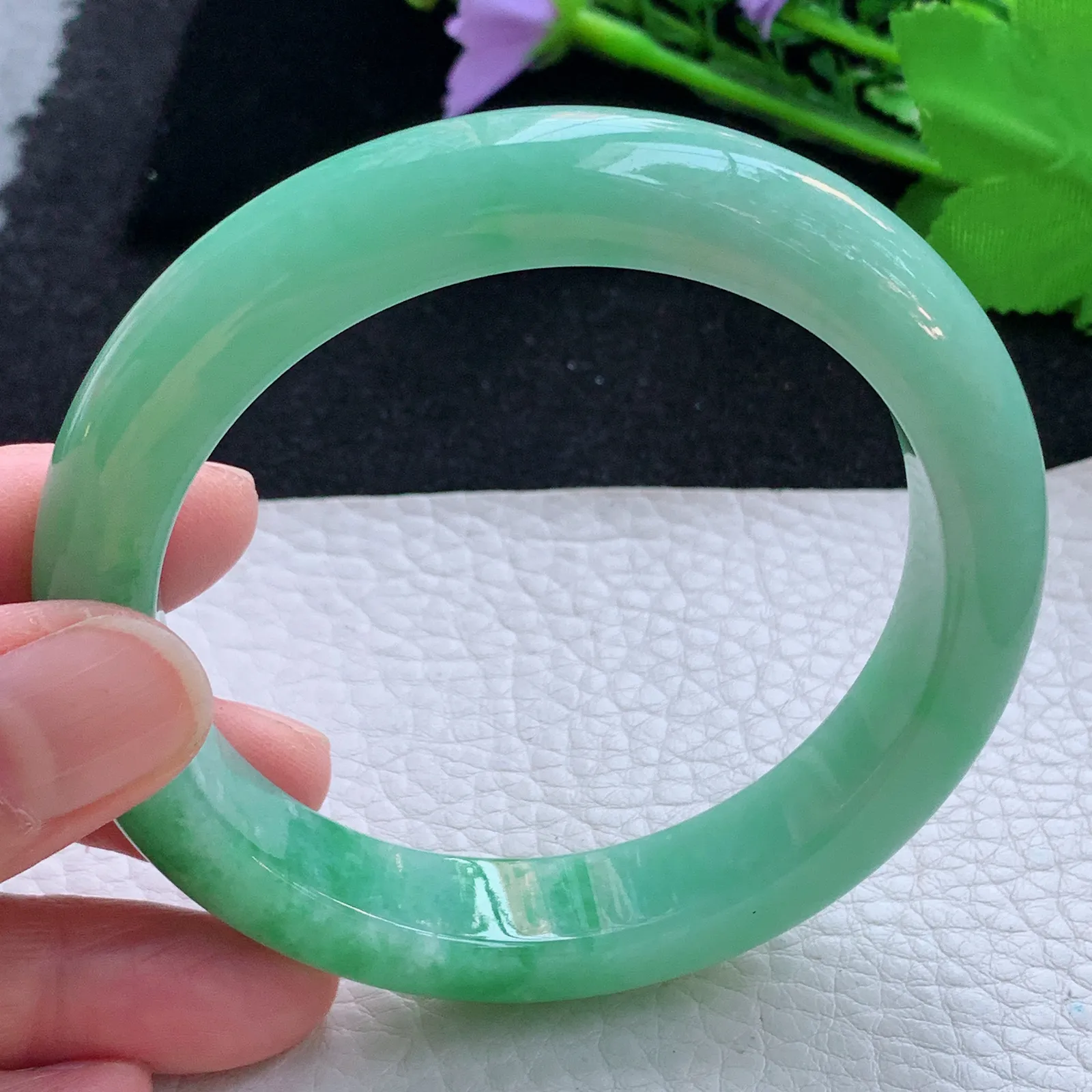 xc大圈口60.5*12.6*9平安镯 缅甸翡翠a货玉手镯满绿厚装宽边玉手环