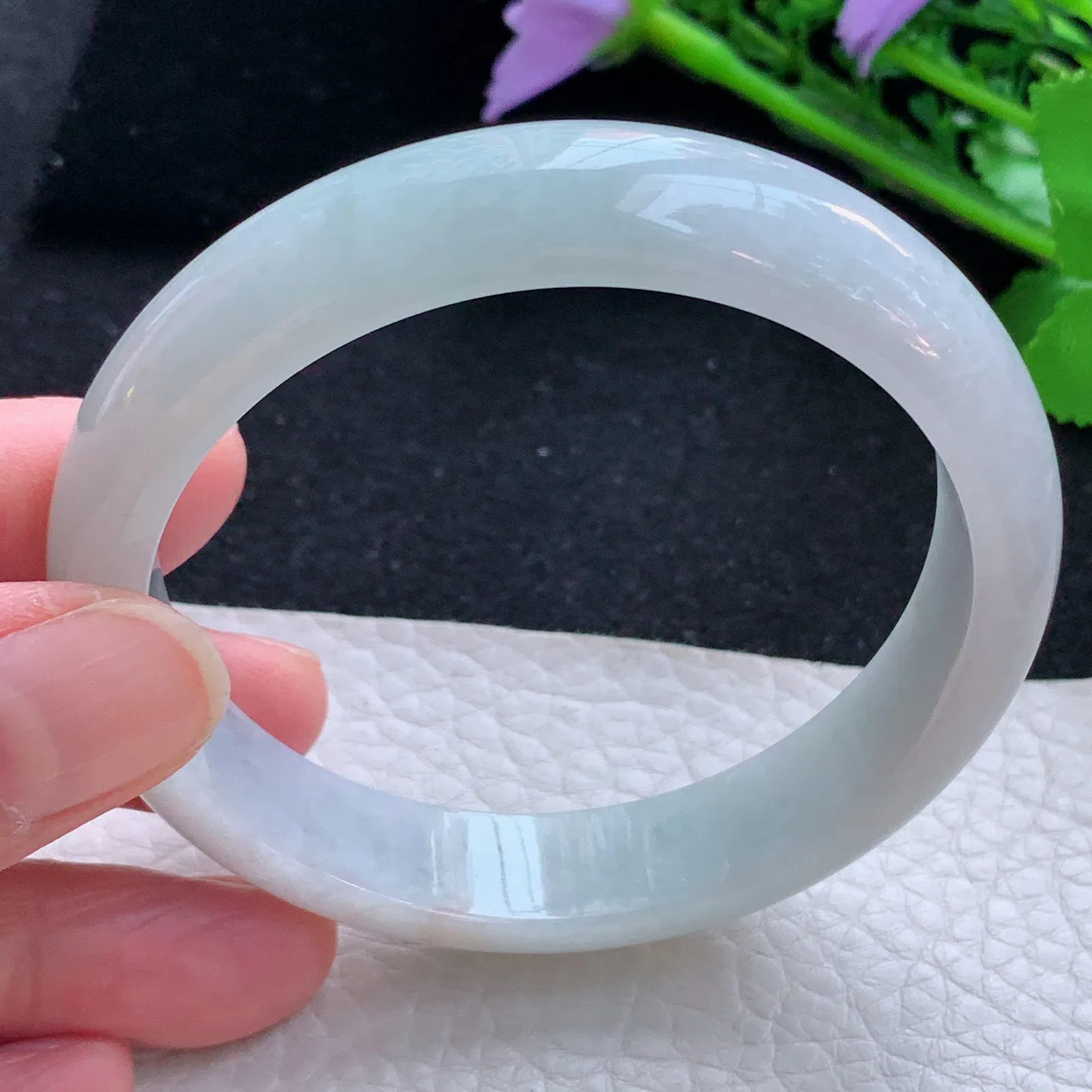 zjf自然光57*13.5*7.3平安镯 缅甸翡翠a货玉手镯清新宽边玉手环