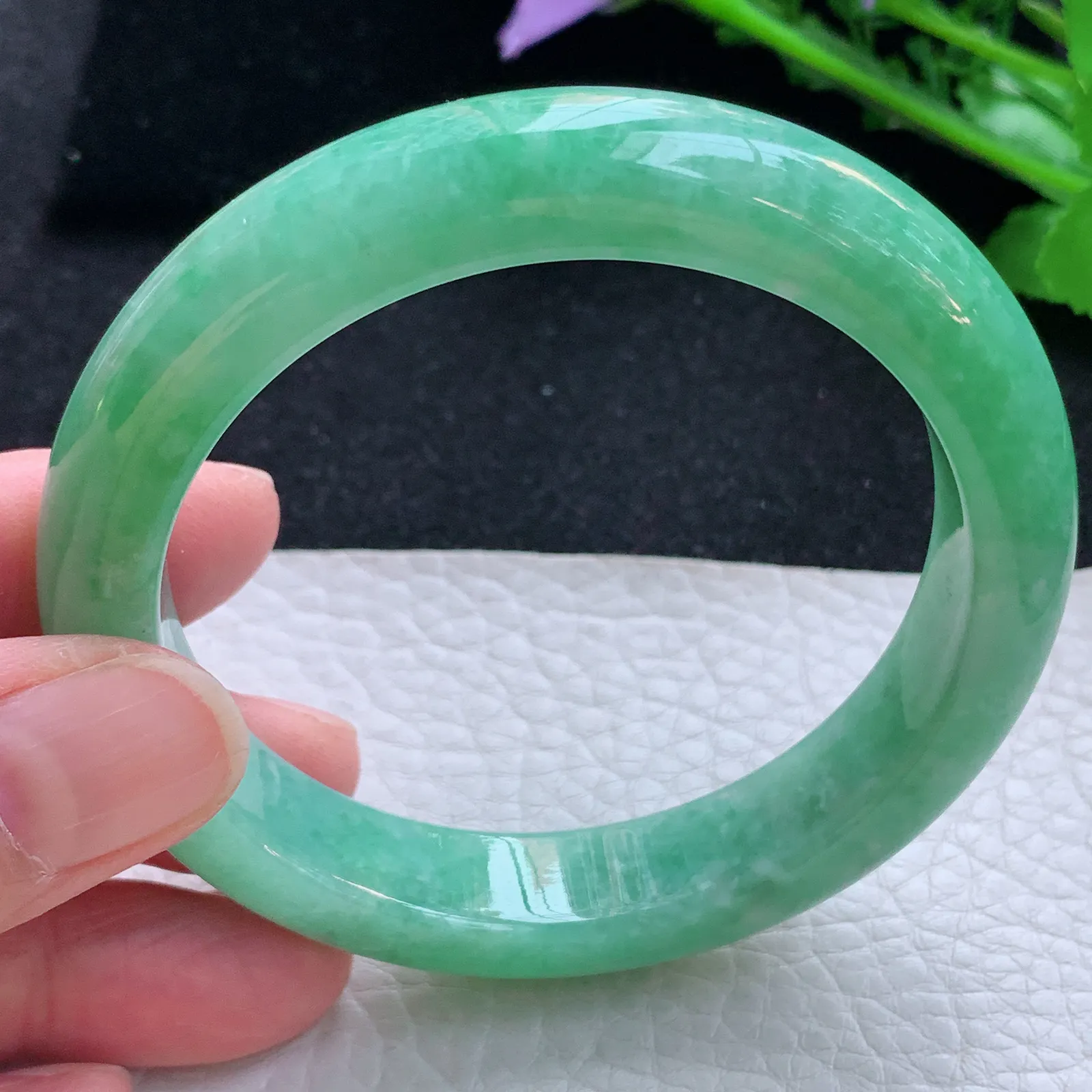 yh自然光56*11.8*8.8平安镯 翡翠a货玉手镯满绿宽边玉手环 美人镯