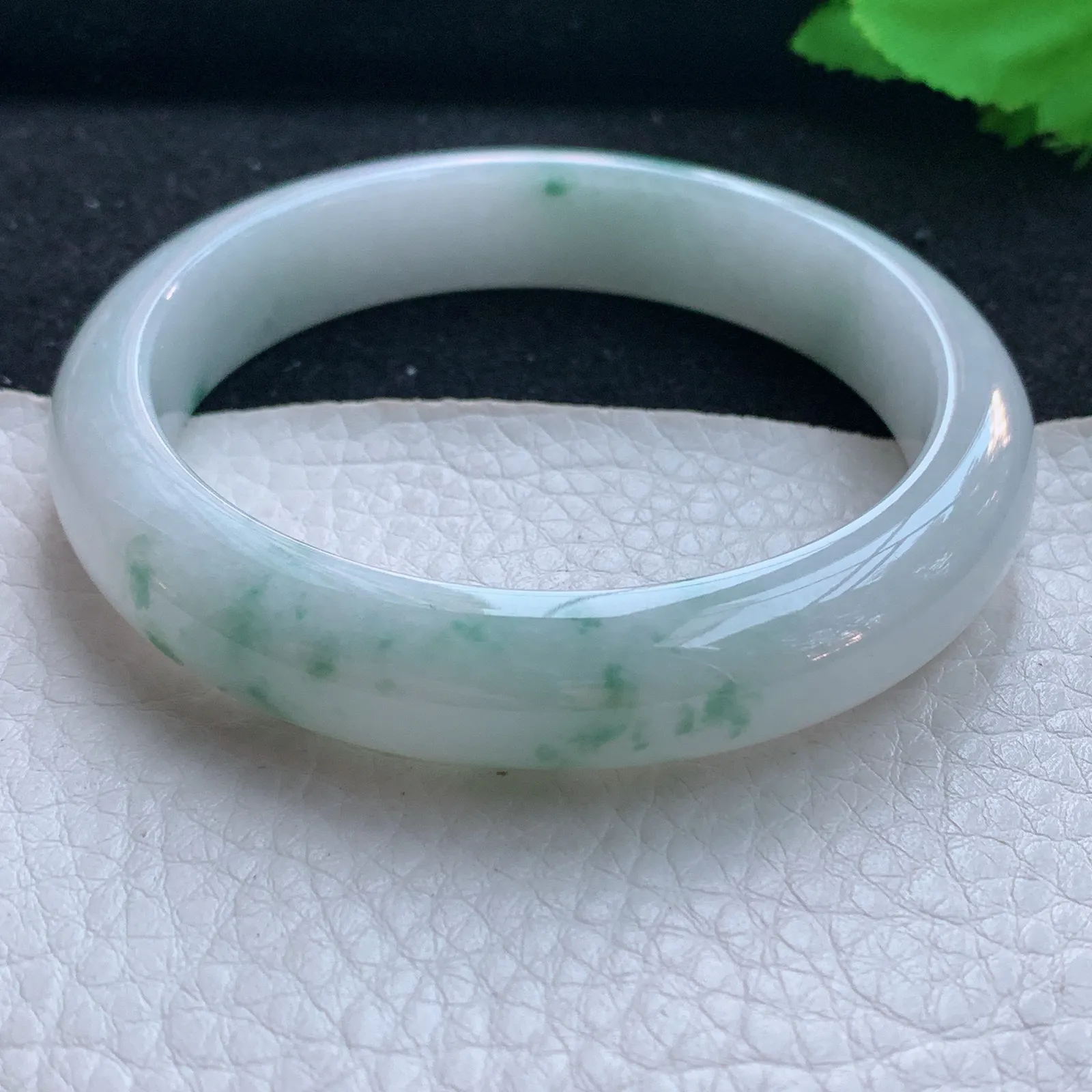 js自然光57*12.5*7.8平安镯 天然缅甸翡翠a货飘花宽边玉镯子 玉手环