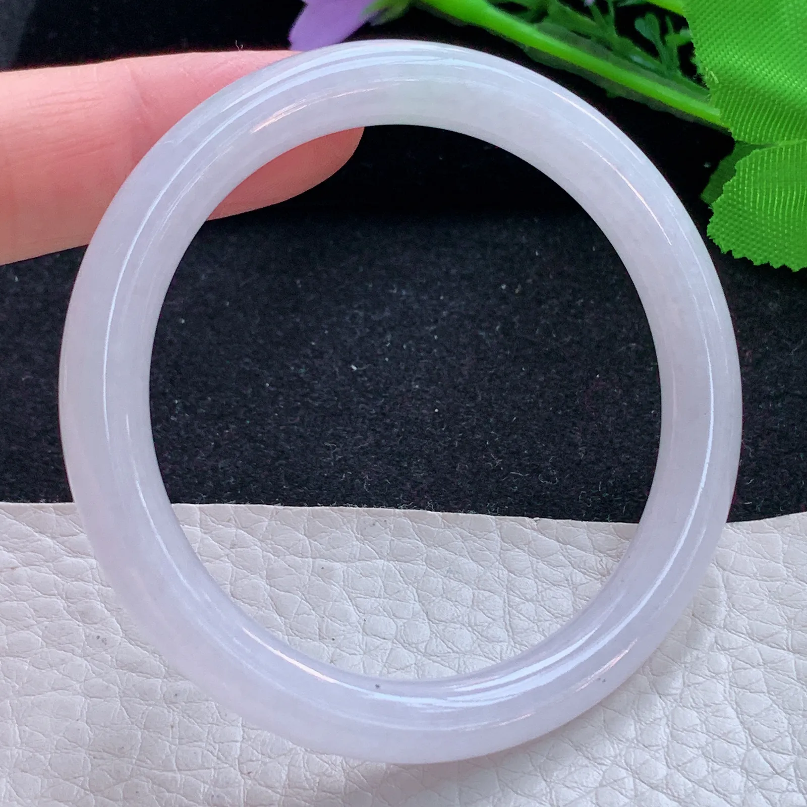 n小圈口53*7.6*7.3叮光镯 缅甸翡翠a货玉手镯白月光圆条玉手环 美人镯