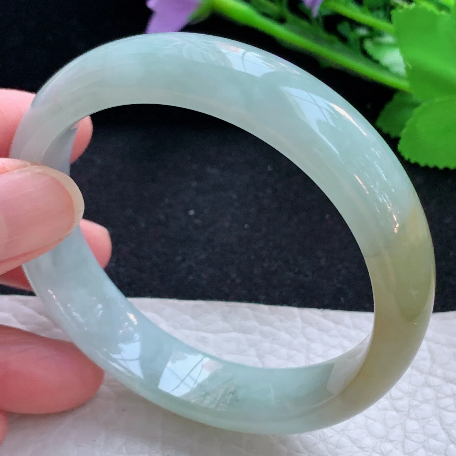 mq自然光55.5*14.5*7.3招财镯 缅甸翡翠a货玉手镯冰双彩宽边玉手环