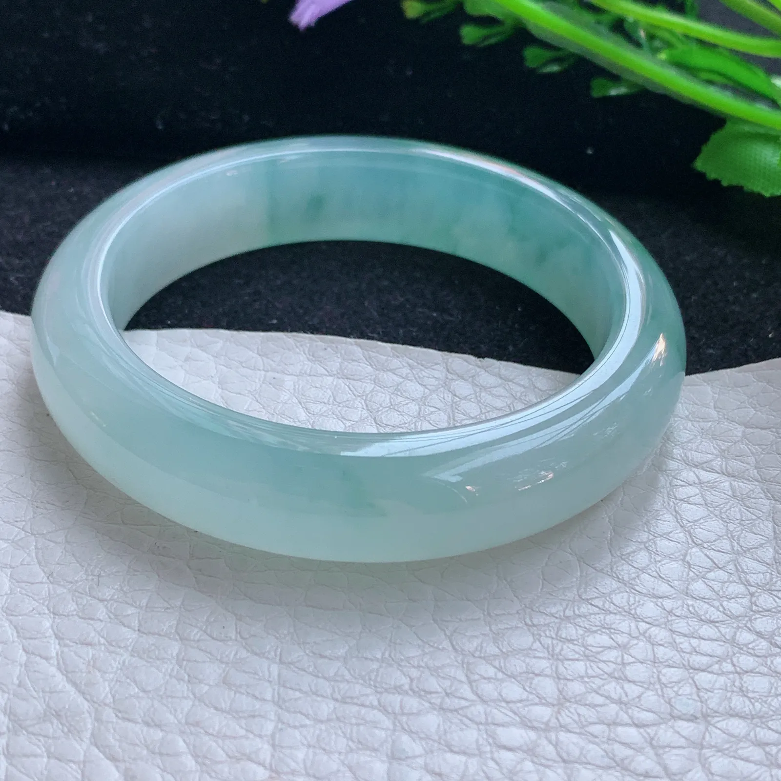 P小圈口52.5*12.5*8.2平安镯 缅甸翡翠a货玉手镯冰飘花起光厚装宽边玉手环