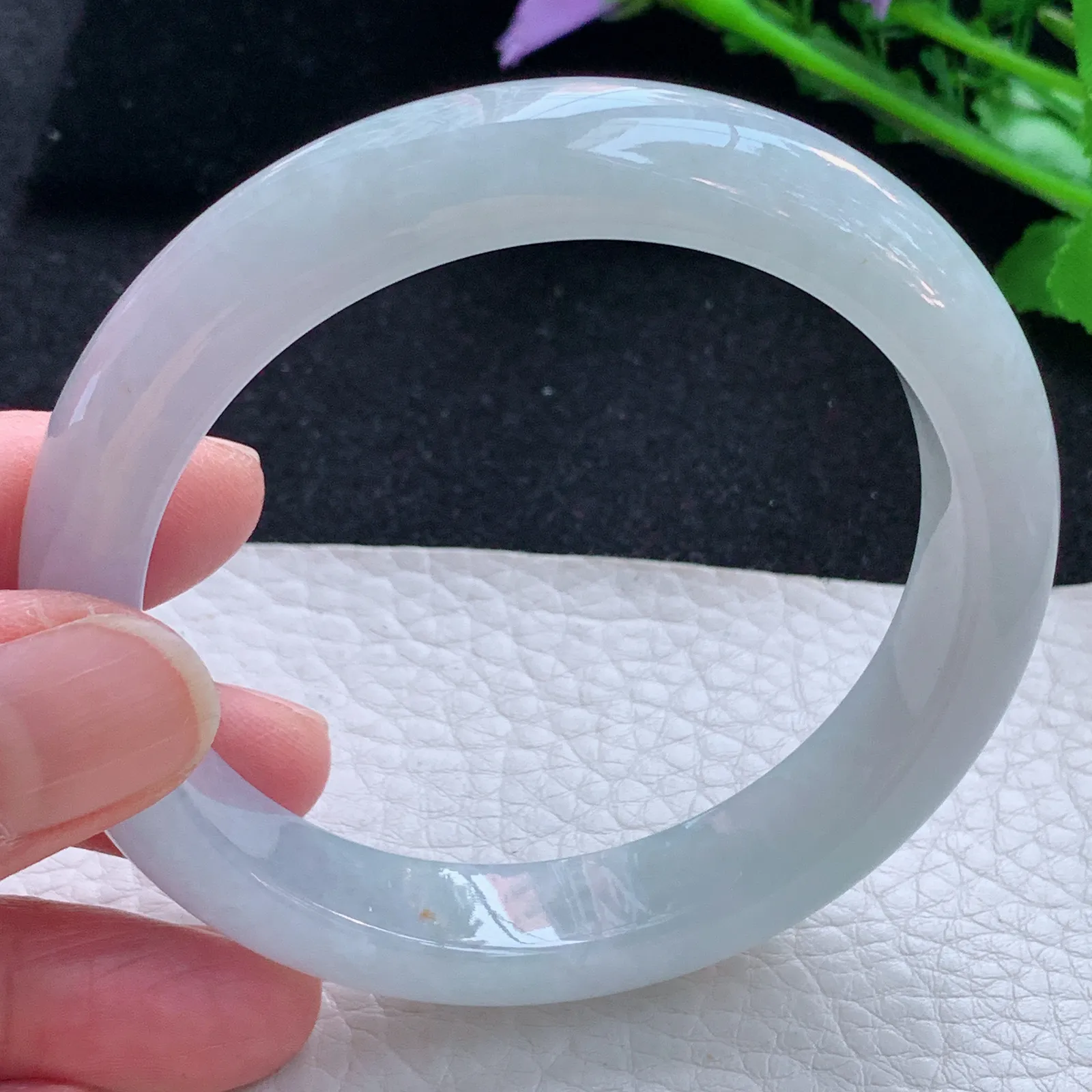 hf自然光57.5*11.8*8.3平安镯 缅甸翡翠a货玉手镯白月光宽边玉手环