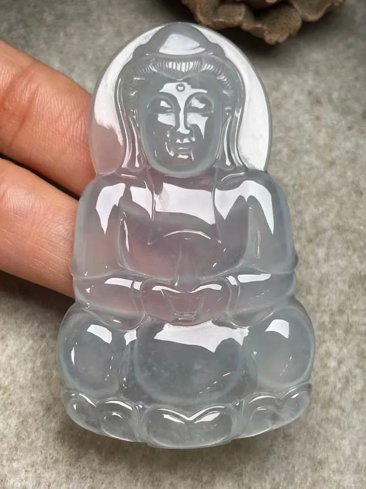 冰种【立体观音】吊坠，种水好，玉质细腻 ，卖相好‘