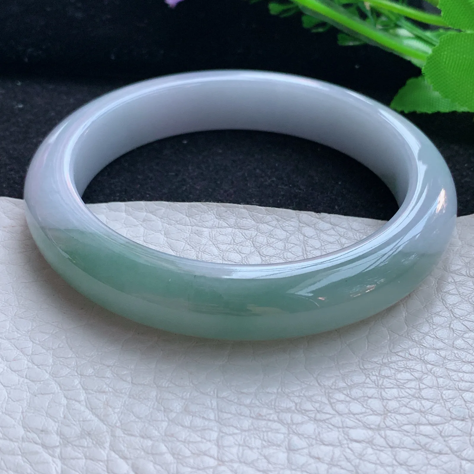 z大圈口60*12*9平安镯 缅甸翡翠a货玉手镯双彩宽边玉手环 平安镯