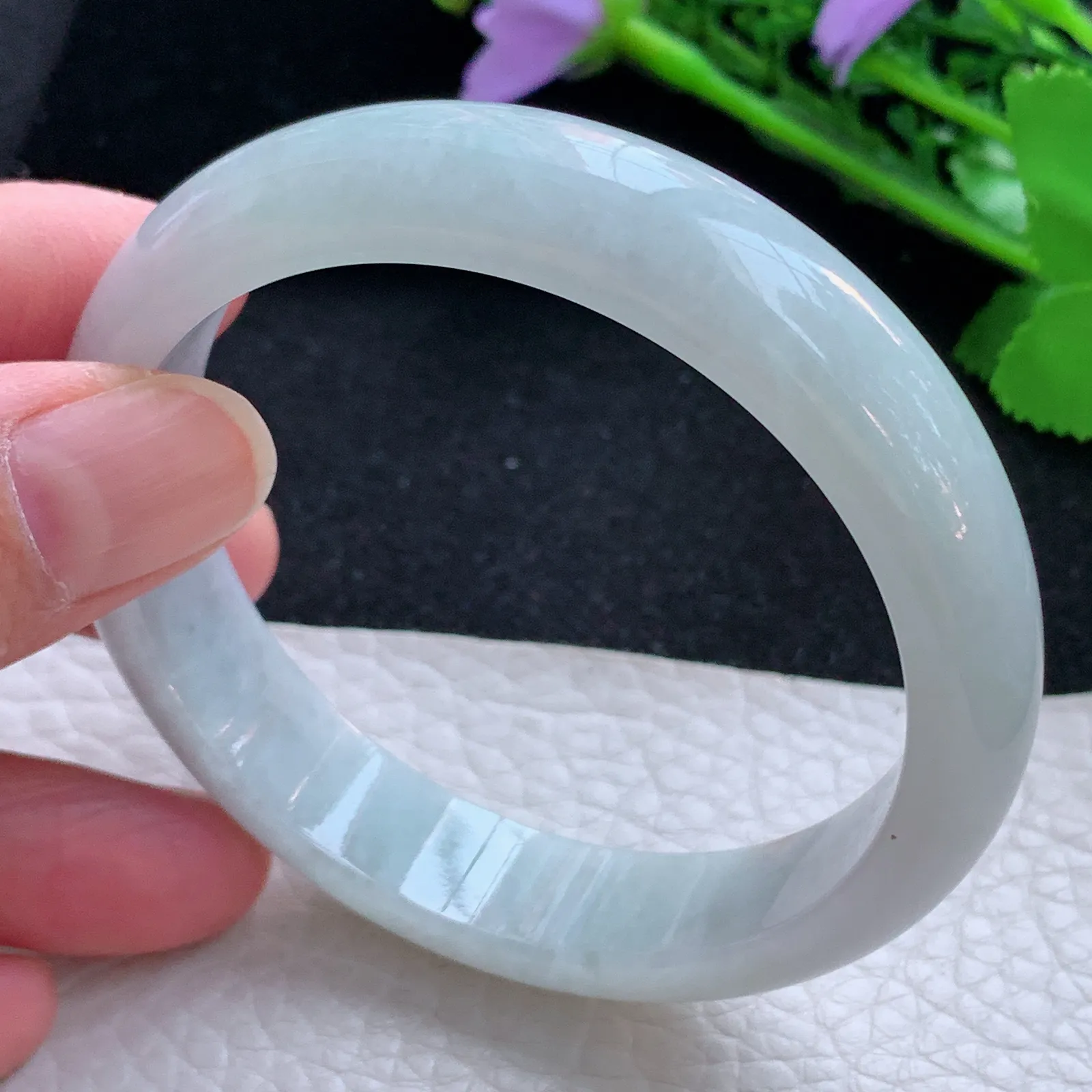 zjf自然光57*13.5*7.3平安镯 缅甸翡翠a货玉手镯清新宽边玉手环