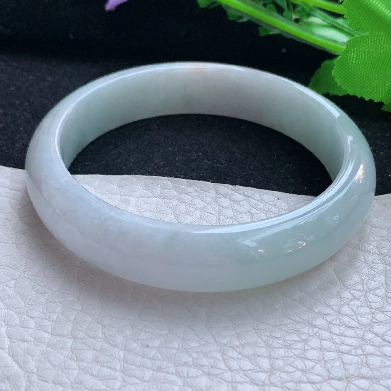 zjf自然光57*13.5*7.3平安镯 缅甸翡翠a货玉手镯清新宽边玉手环