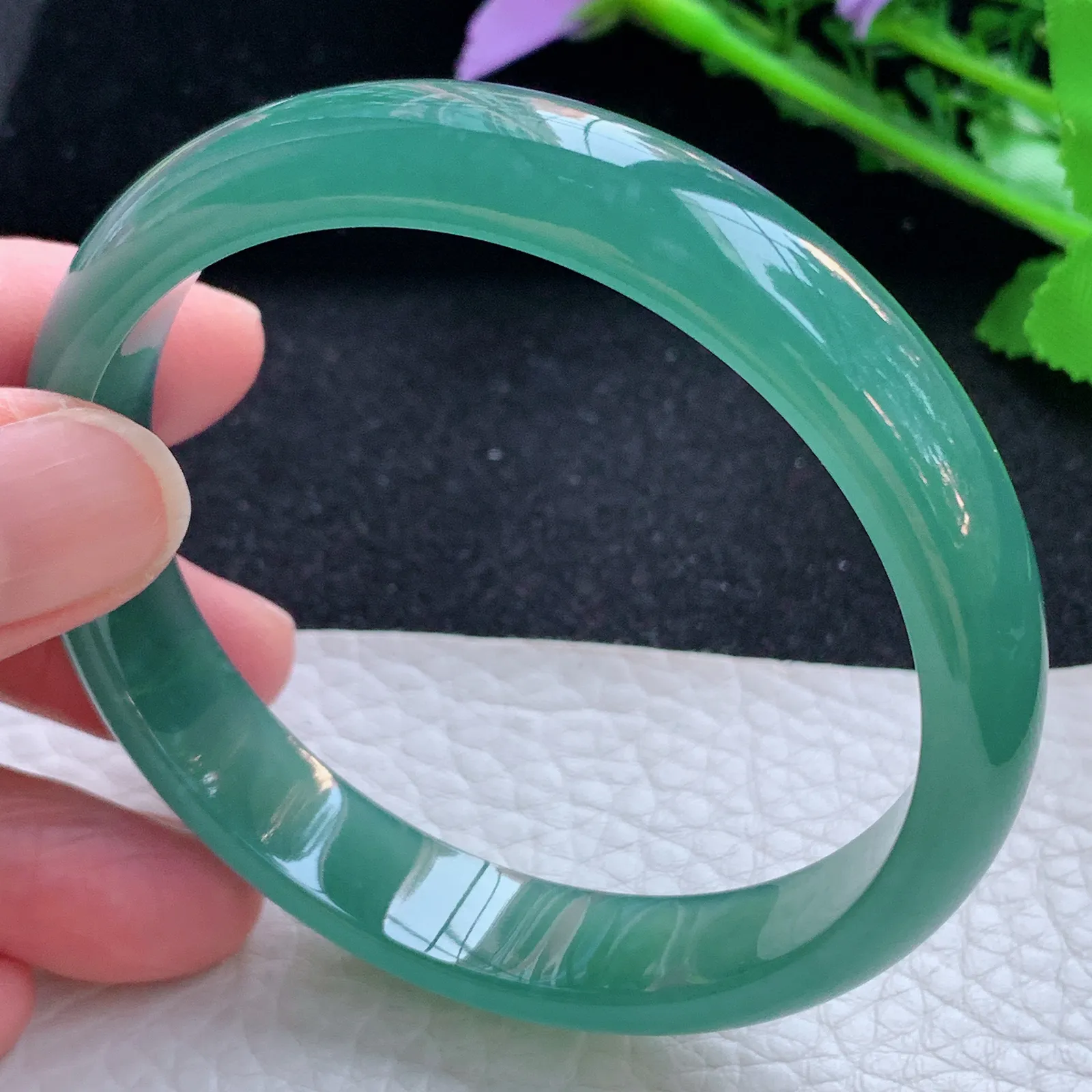 yh自然光59*11.6*6.3平安镯 翡翠a货玉手镯冰蓝秀气宽边玉手环