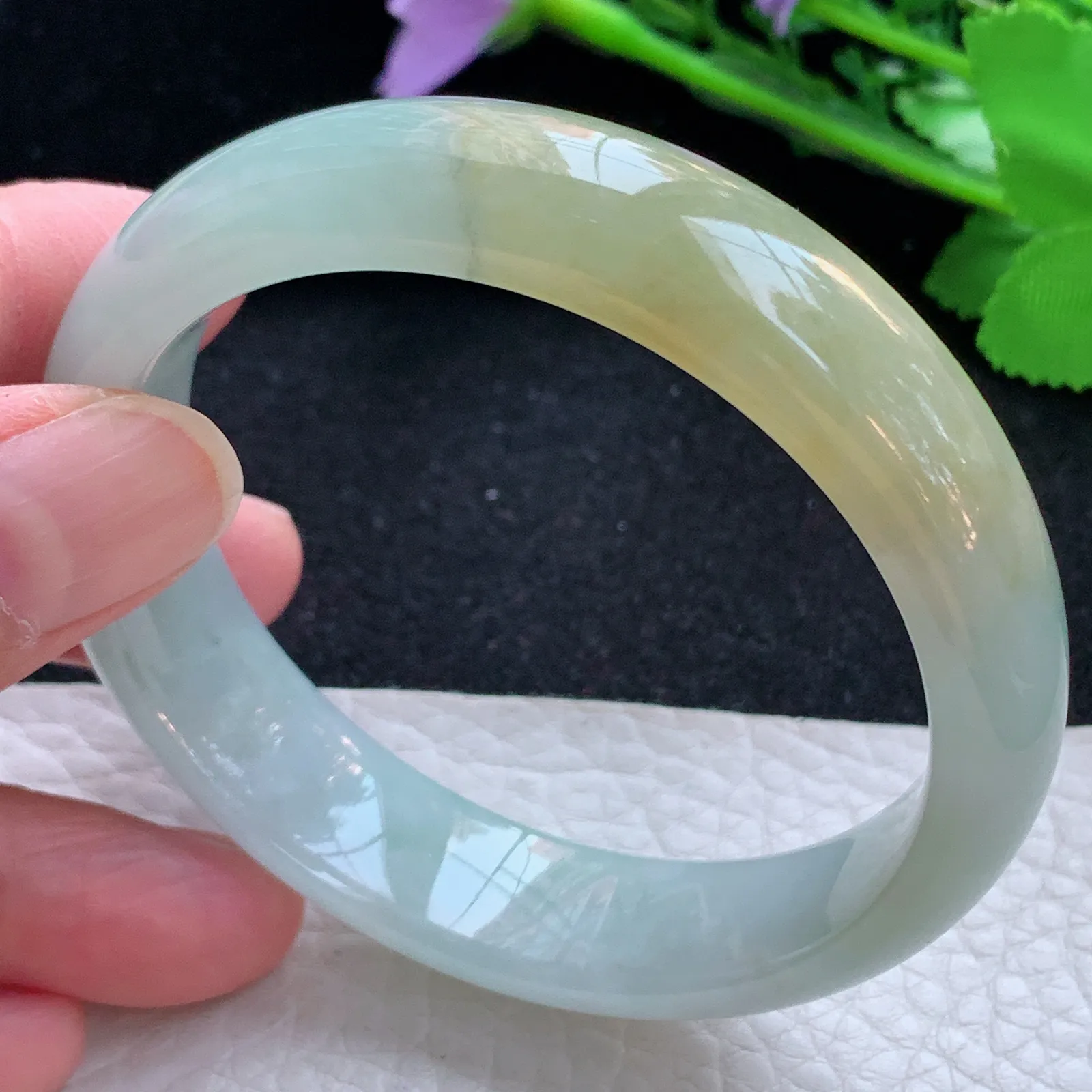 mq自然光55.5*14.5*7.3招财镯 缅甸翡翠a货玉手镯冰双彩宽边玉手环