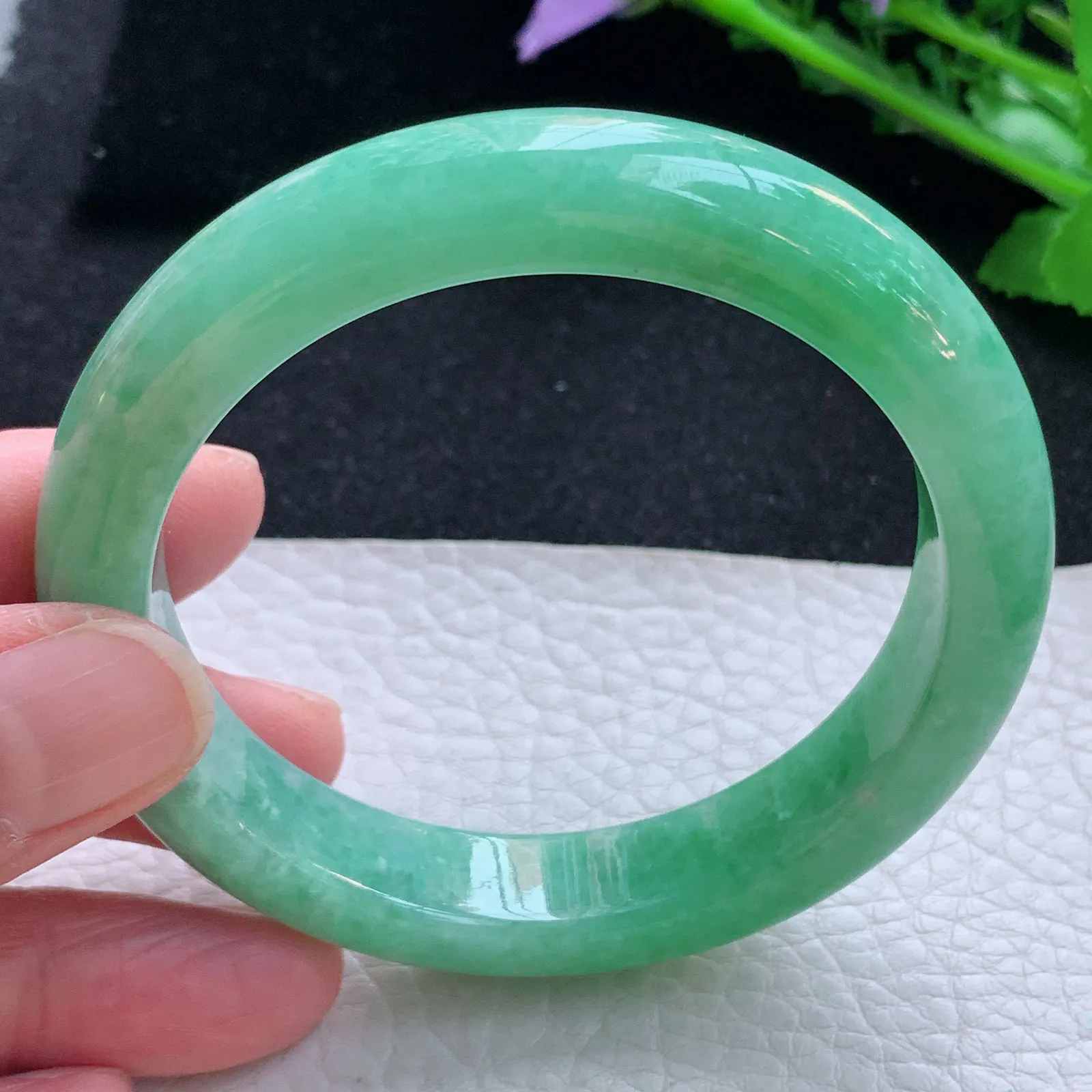 yh自然光56*11.8*8.8平安镯 翡翠a货玉手镯满绿宽边玉手环 美人镯