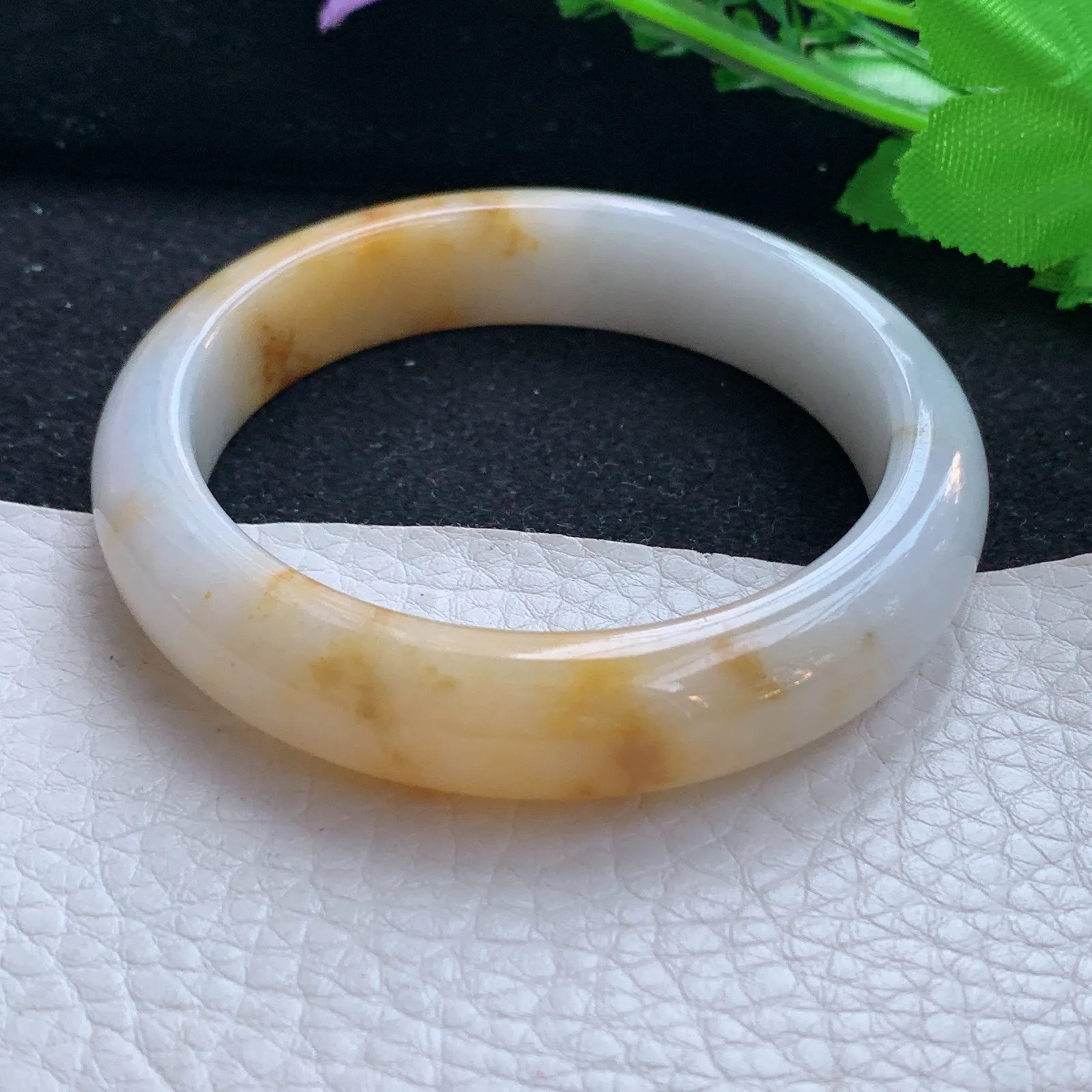 mq自然光54.5*12.5*8招财镯 缅甸翡翠a货玉手镯双彩宽边玉手环