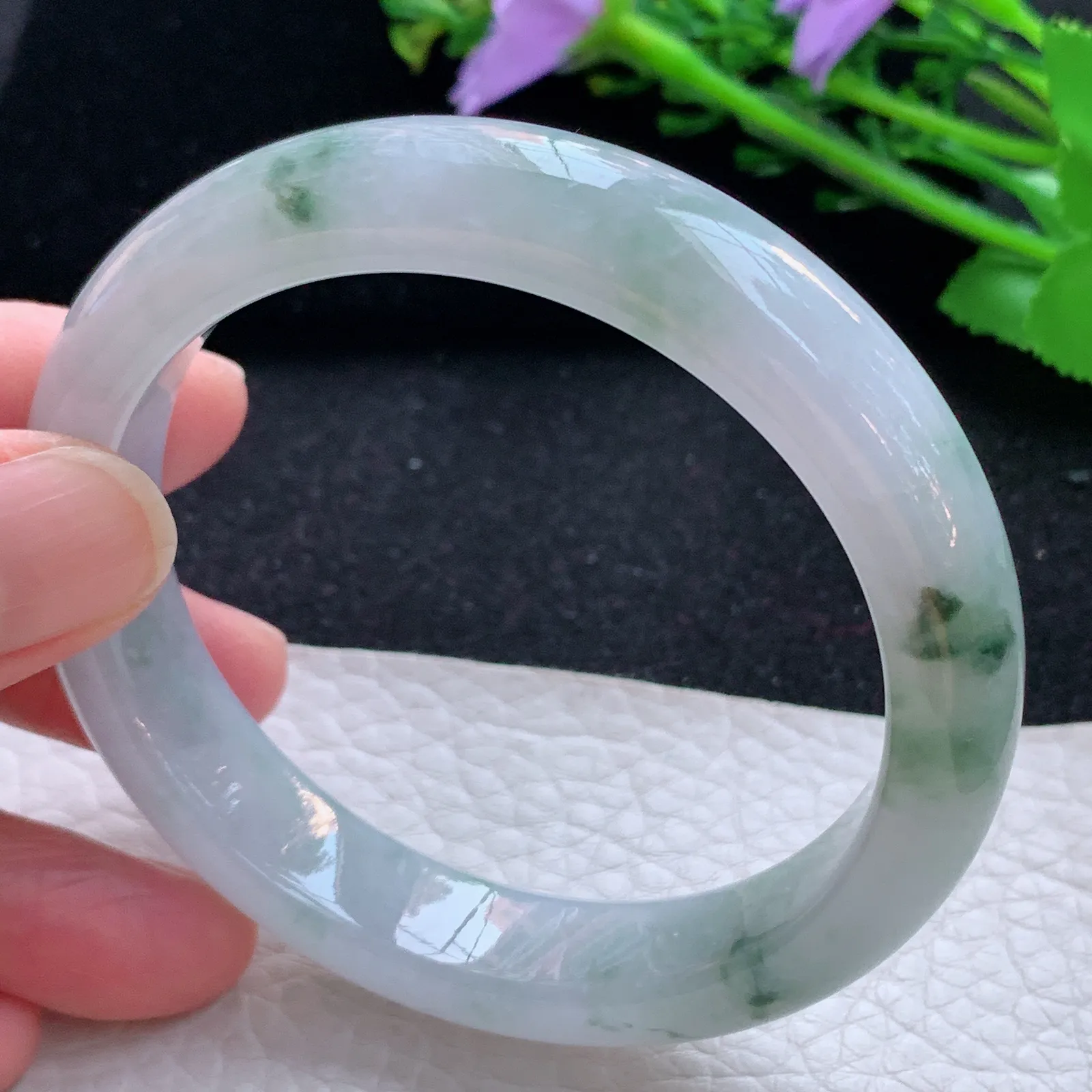 xx自然光58*13*8.5平安镯 缅甸翡翠a货玉手镯冰飘花宽边玉手环