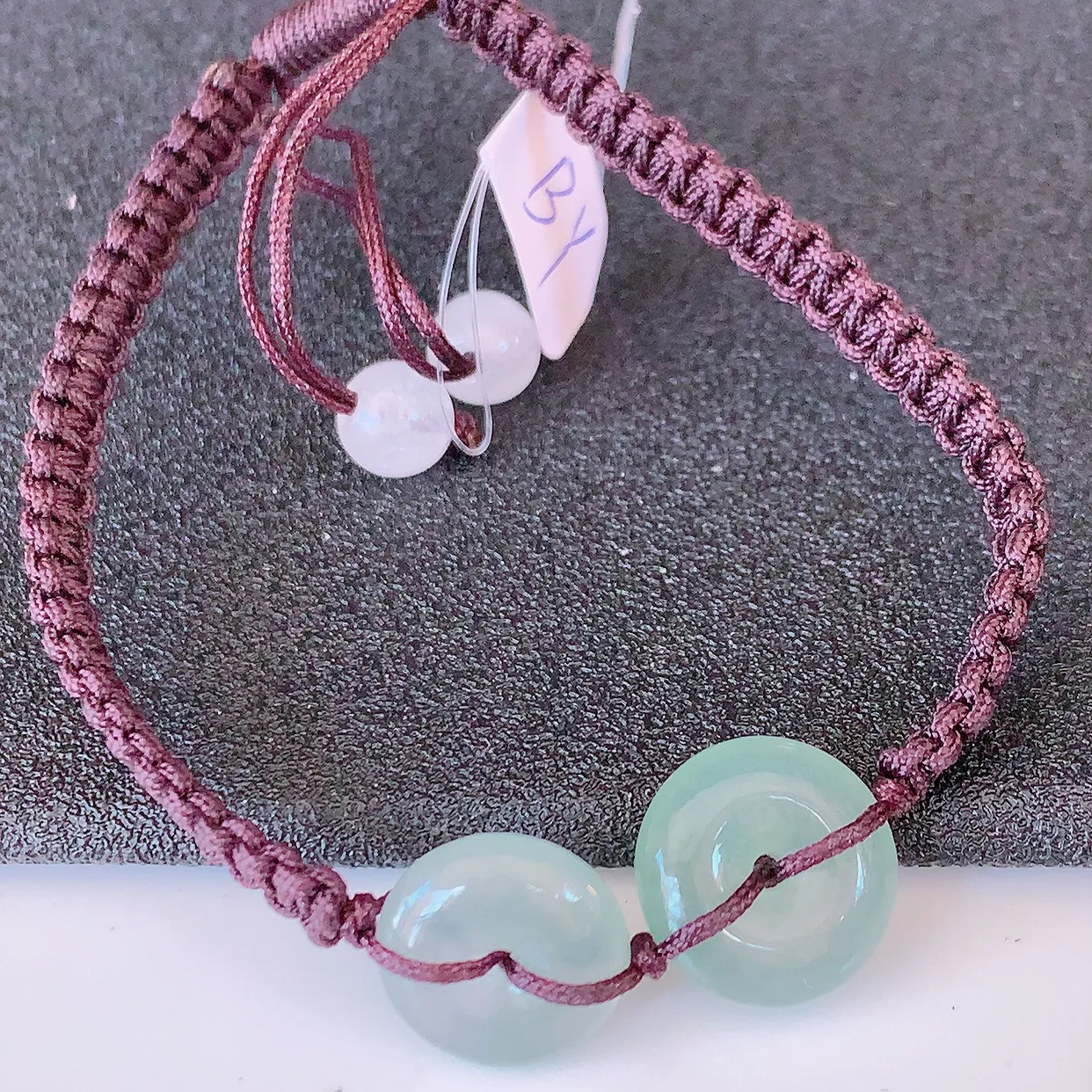 自然光实拍，冰种翡翠平安扣手串手链，种老水足，冰清玉润 颜色漂亮  #49.20取一尺寸12*3.9