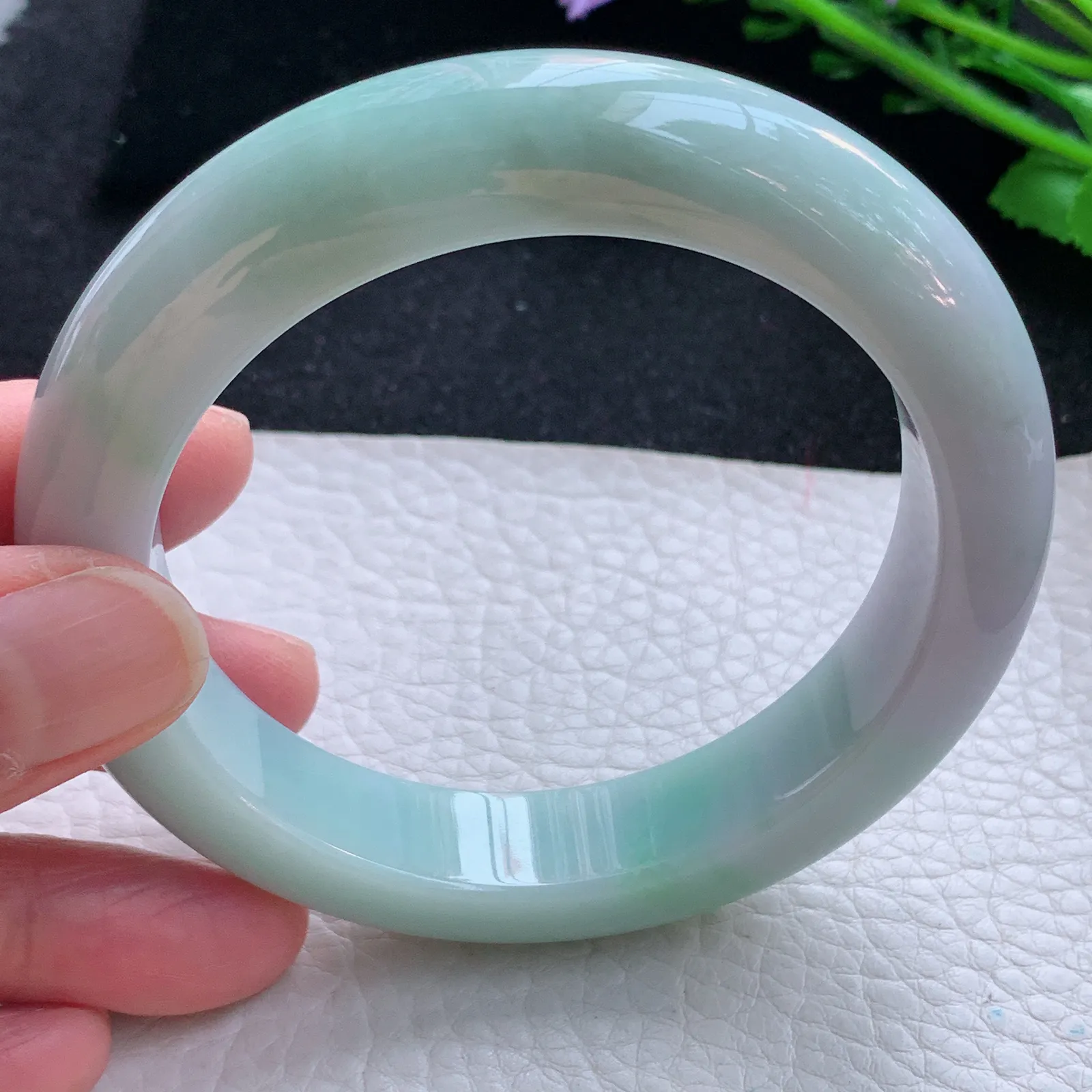 hy大圈口60*13.5*10.2平安镯 缅甸翡翠a货玉手镯春带彩厚装宽边玉手环