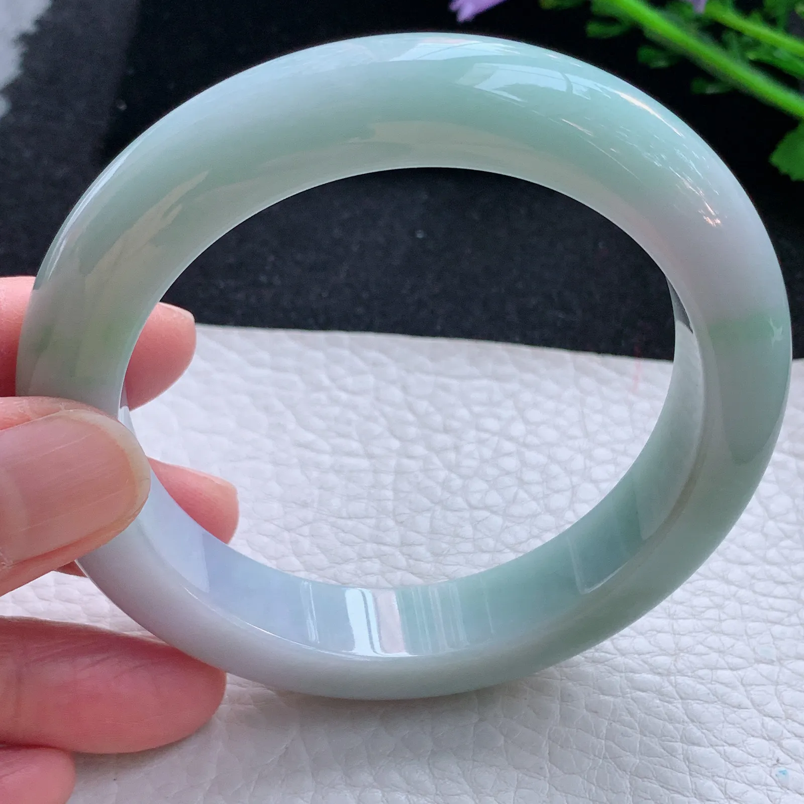 hy大圈口60*13.5*10.2平安镯 缅甸翡翠a货玉手镯春带彩厚装宽边玉手环