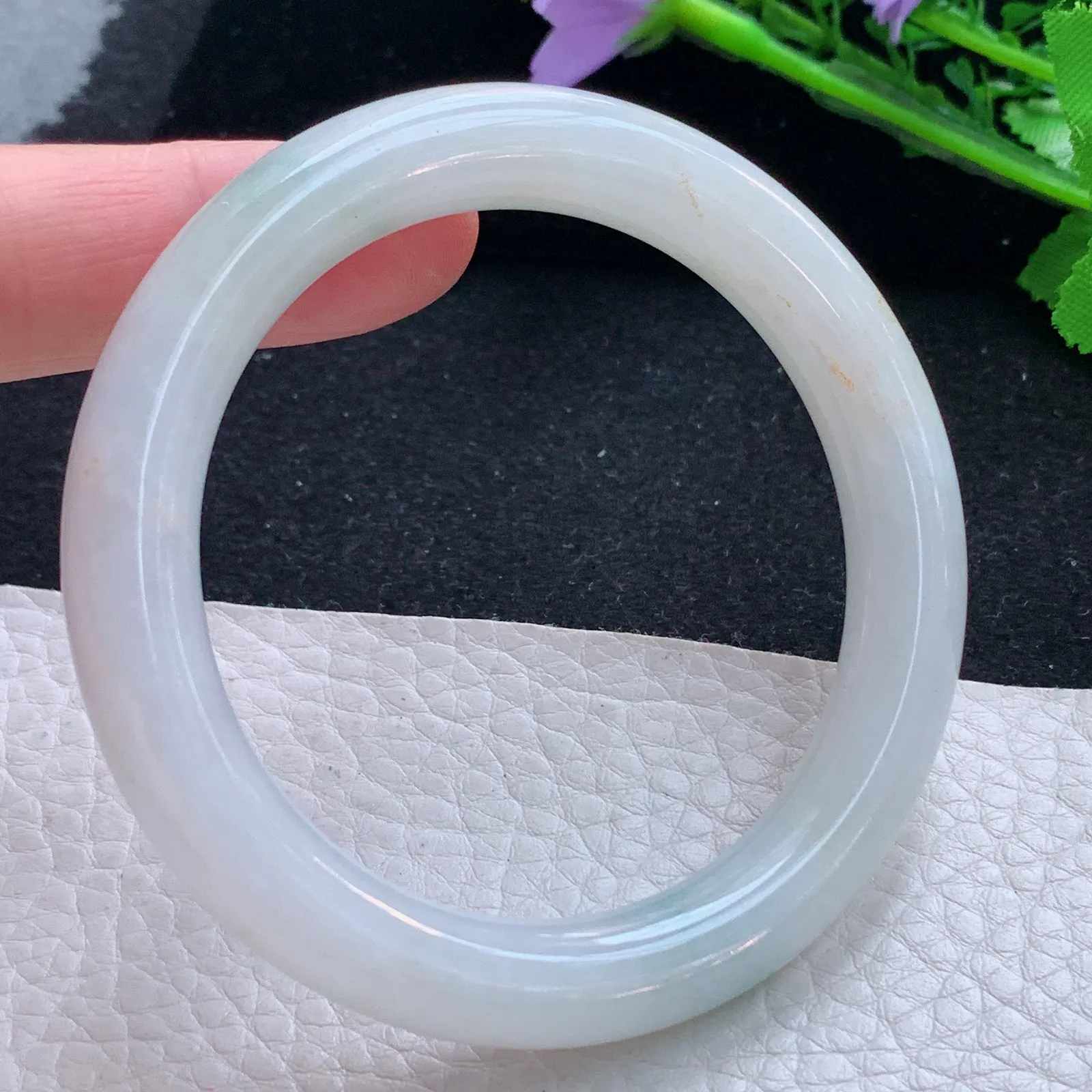 mq自然光54*10*9叮当镯 缅甸翡翠a货玉手镯飘花圆条玉手环 美人镯