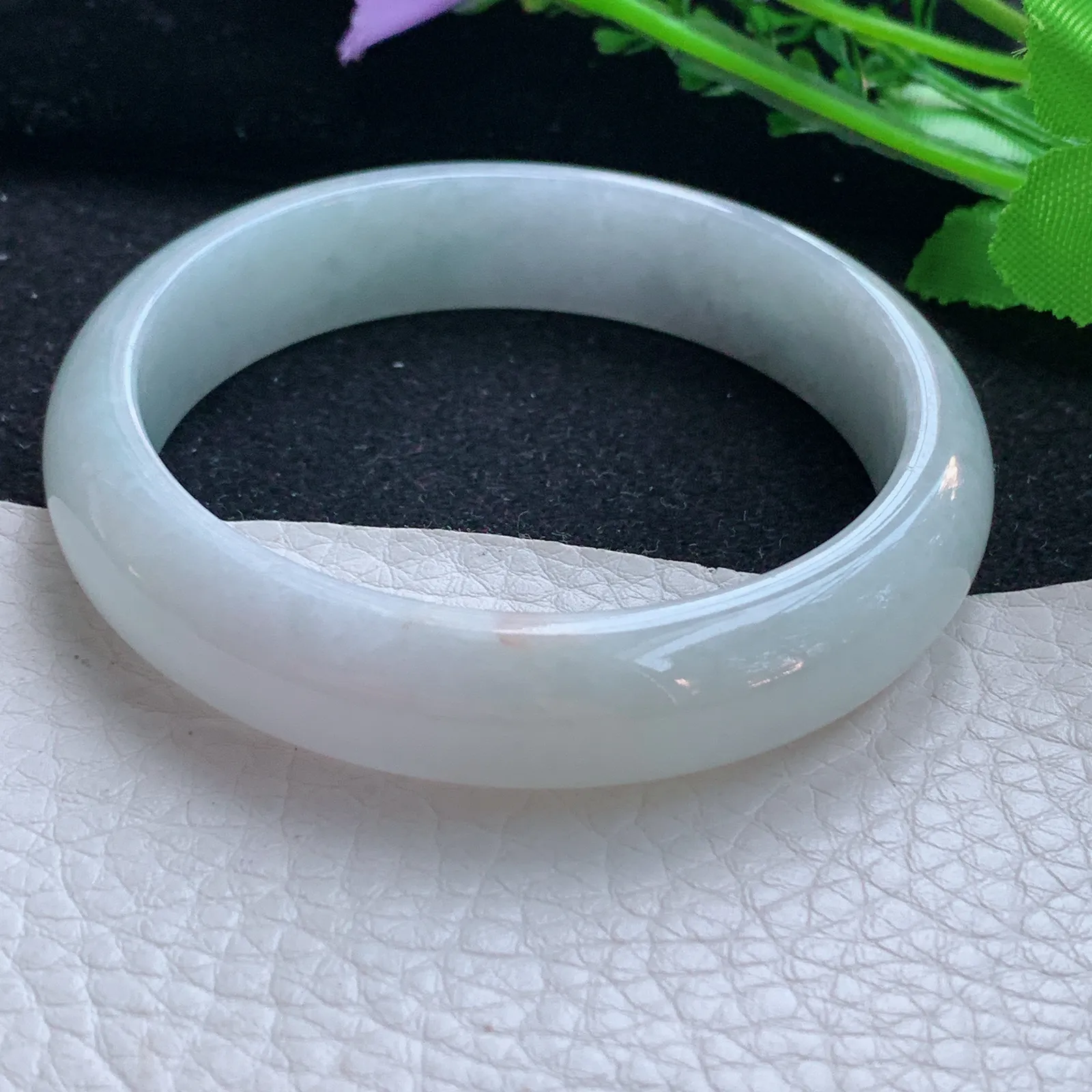 zjf自然光57*13.5*7.3平安镯 缅甸翡翠a货玉手镯清新宽边玉手环