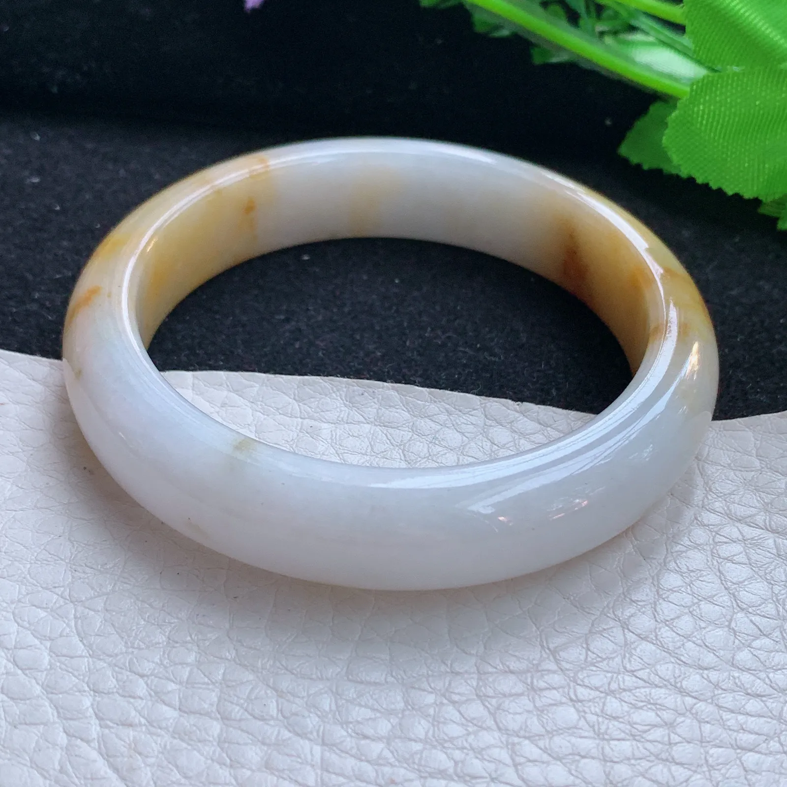 mq自然光54.5*12.5*8招财镯 缅甸翡翠a货玉手镯双彩宽边玉手环