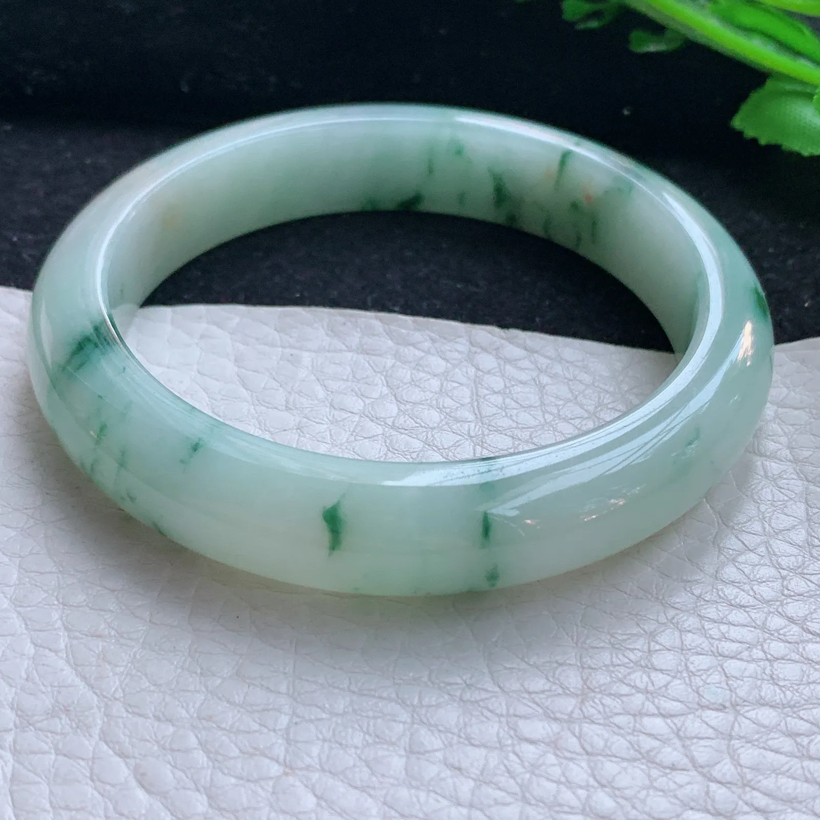 hy自然光58*12.3*8.5平安镯 缅甸翡翠a货玉手镯飘花宽边玉手环