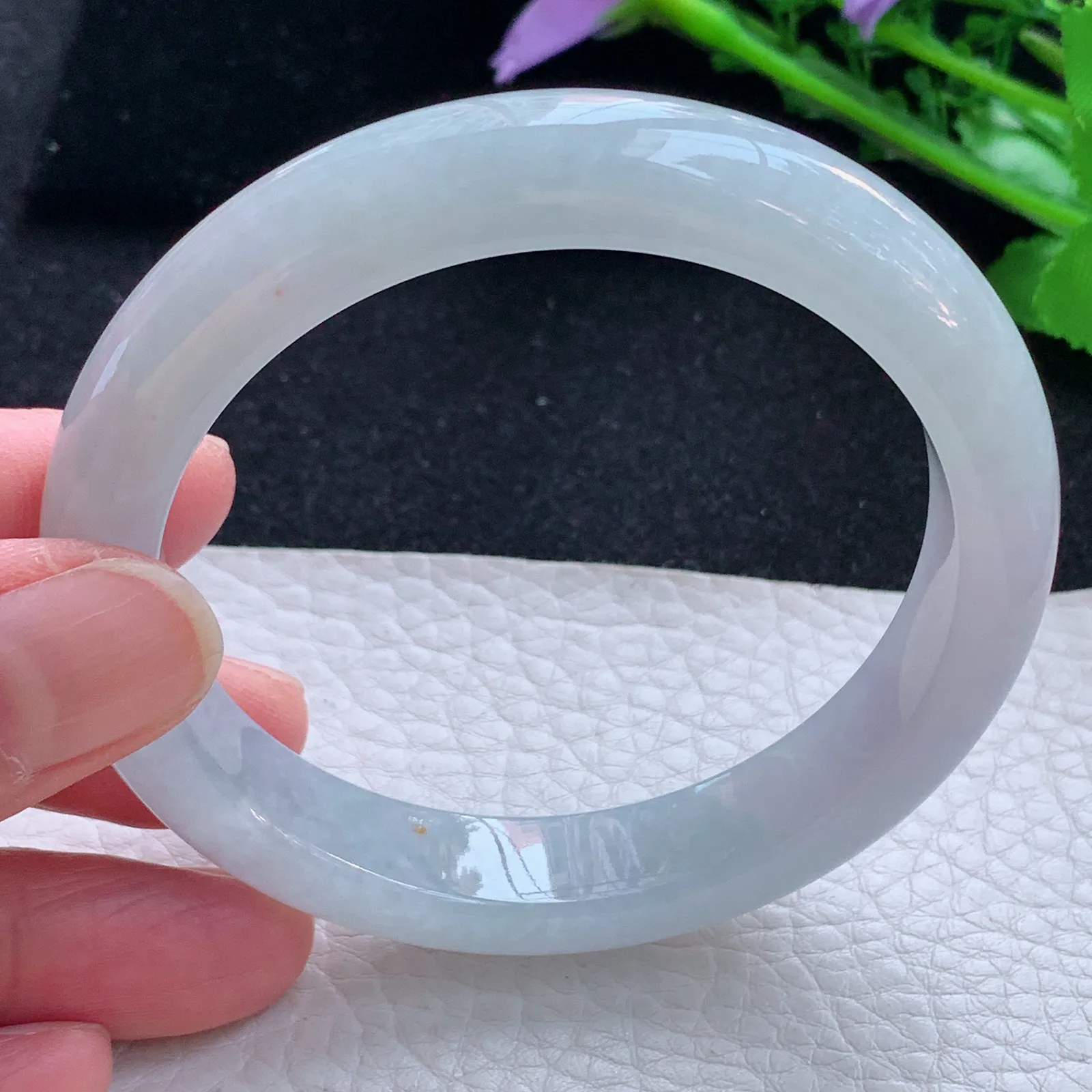 hf自然光57.5*11.8*8.3平安镯 缅甸翡翠a货玉手镯白月光宽边玉手环