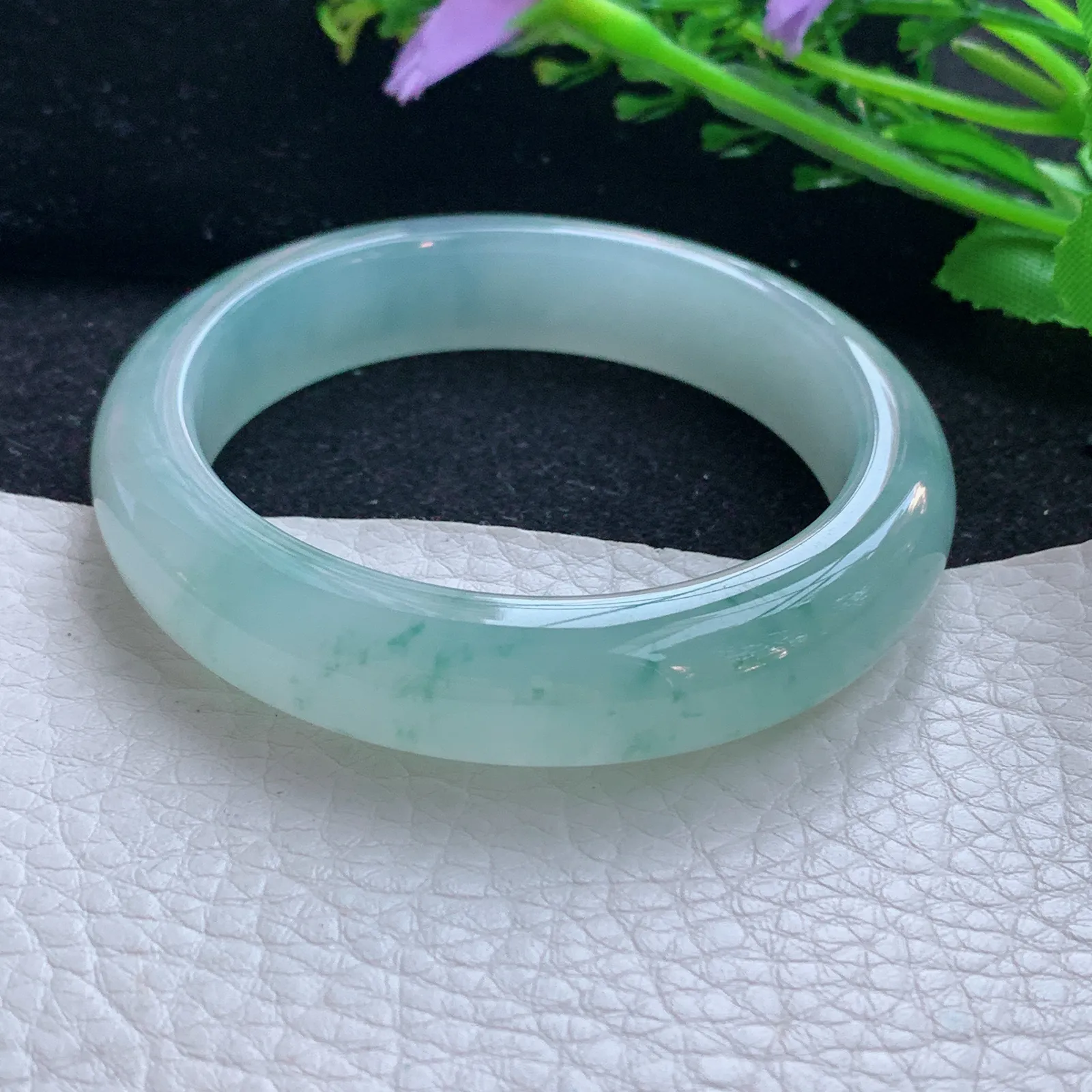 P小圈口52.5*12.5*8.2平安镯 缅甸翡翠a货玉手镯冰飘花起光厚装宽边玉手环