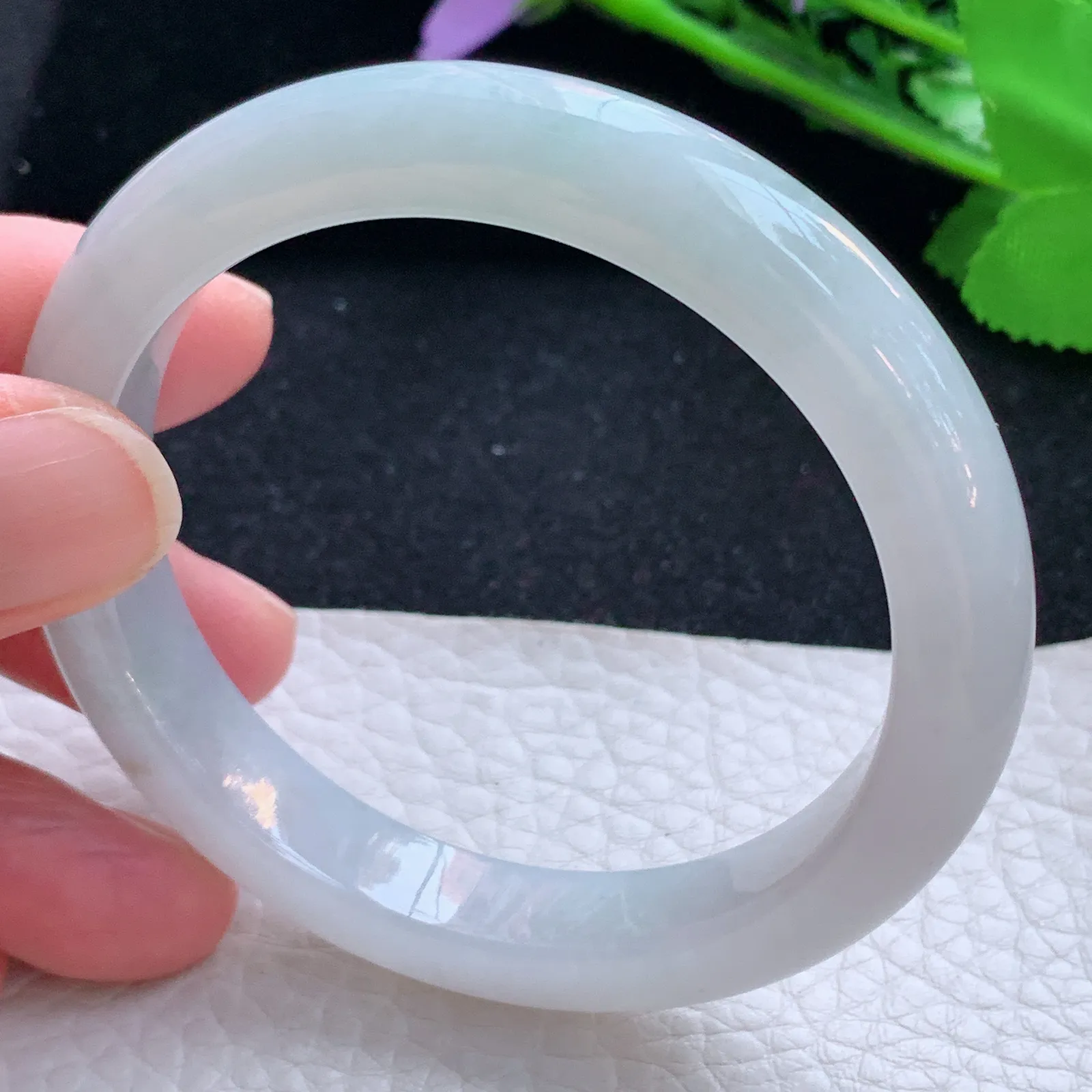 n自然光55*10.5*8平安镯 缅甸翡翠a货玉手镯冰纯清爽宽边玉手环