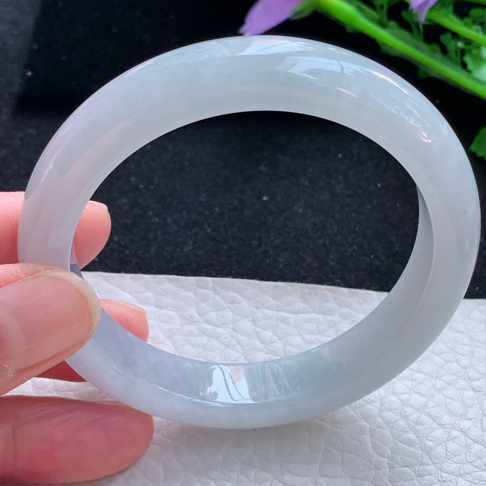 hf自然光55.5*11.8*8.2平安镯 缅甸翡翠a货玉手镯白月光纯纯宽边玉手环