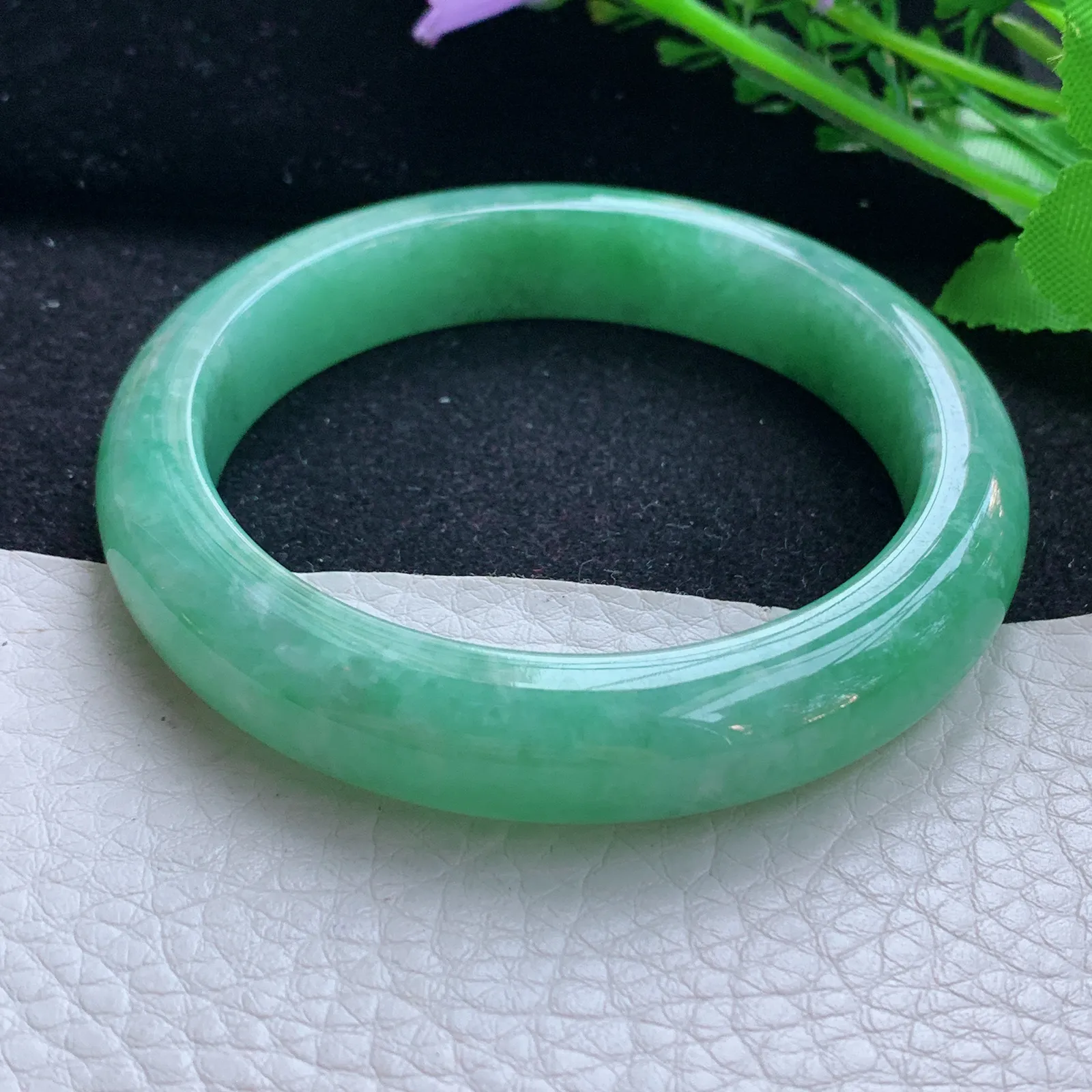 yh自然光56*11.8*8.8平安镯 翡翠a货玉手镯满绿宽边玉手环 美人镯